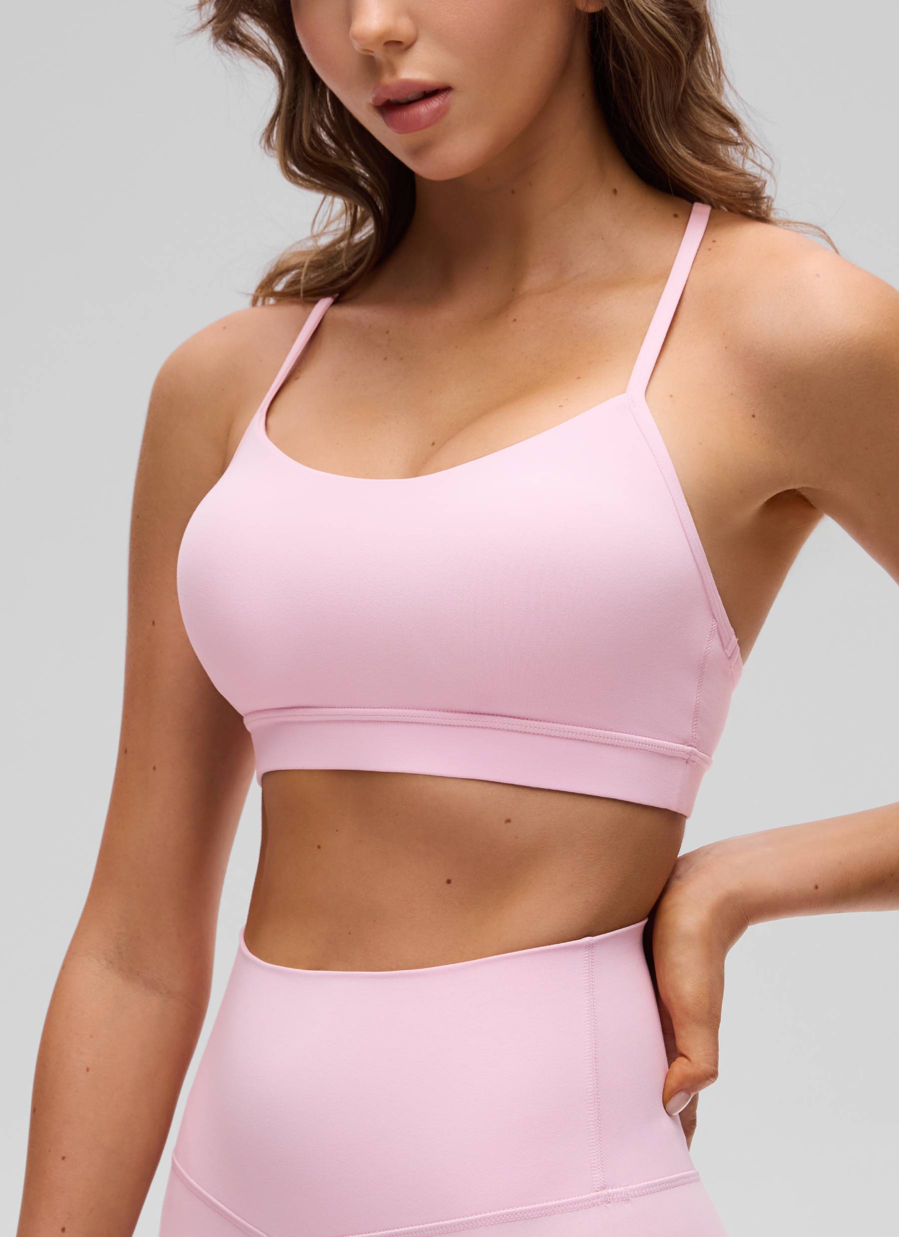 CRZ YOGA Women's Yoga Light Support Butterluxe Sports Bra Y back Pink Peony