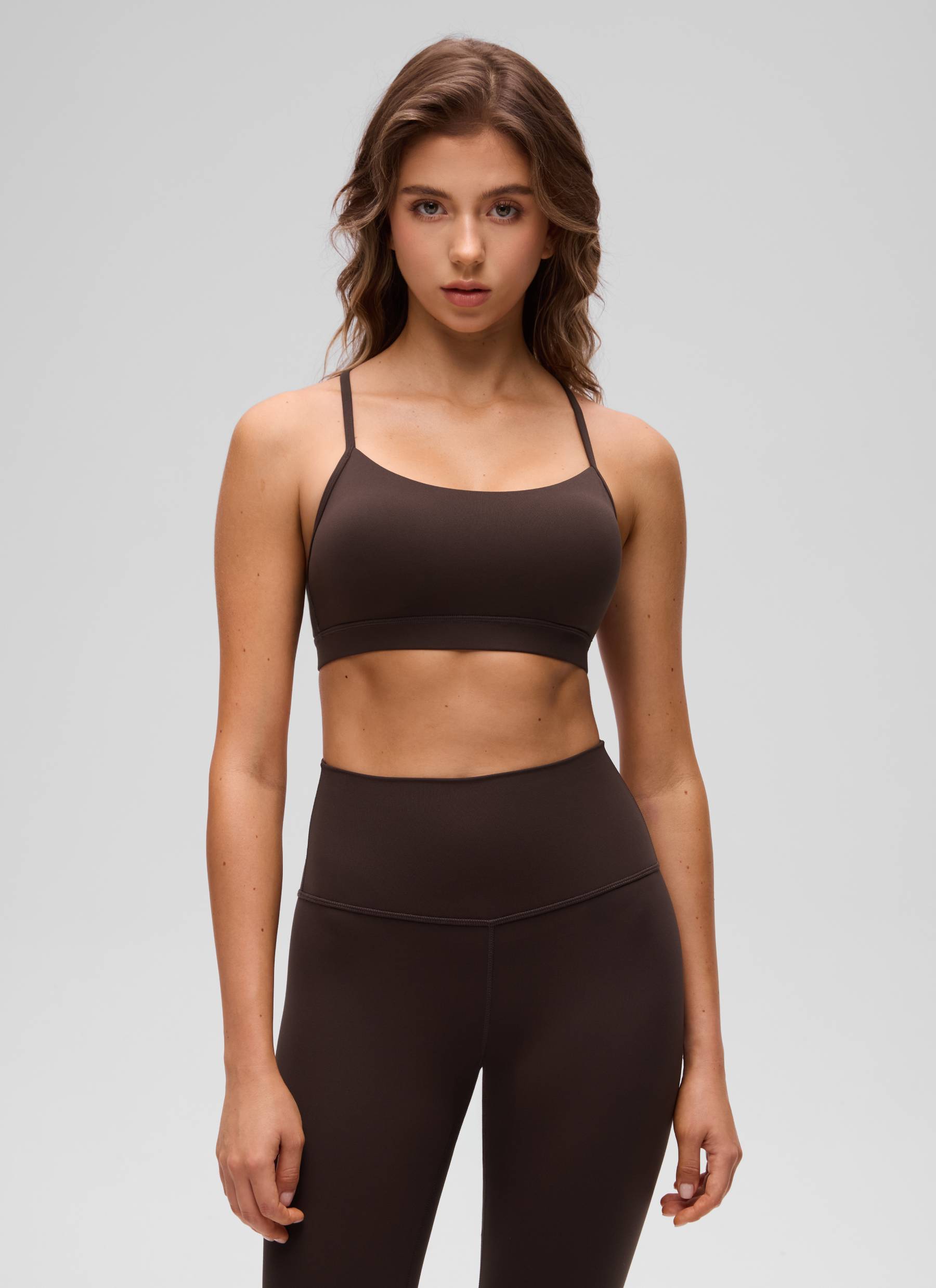 CRZ YOGA Women's Yoga Light Support Butterluxe Sports Bra Y back Hot Fudge Brown