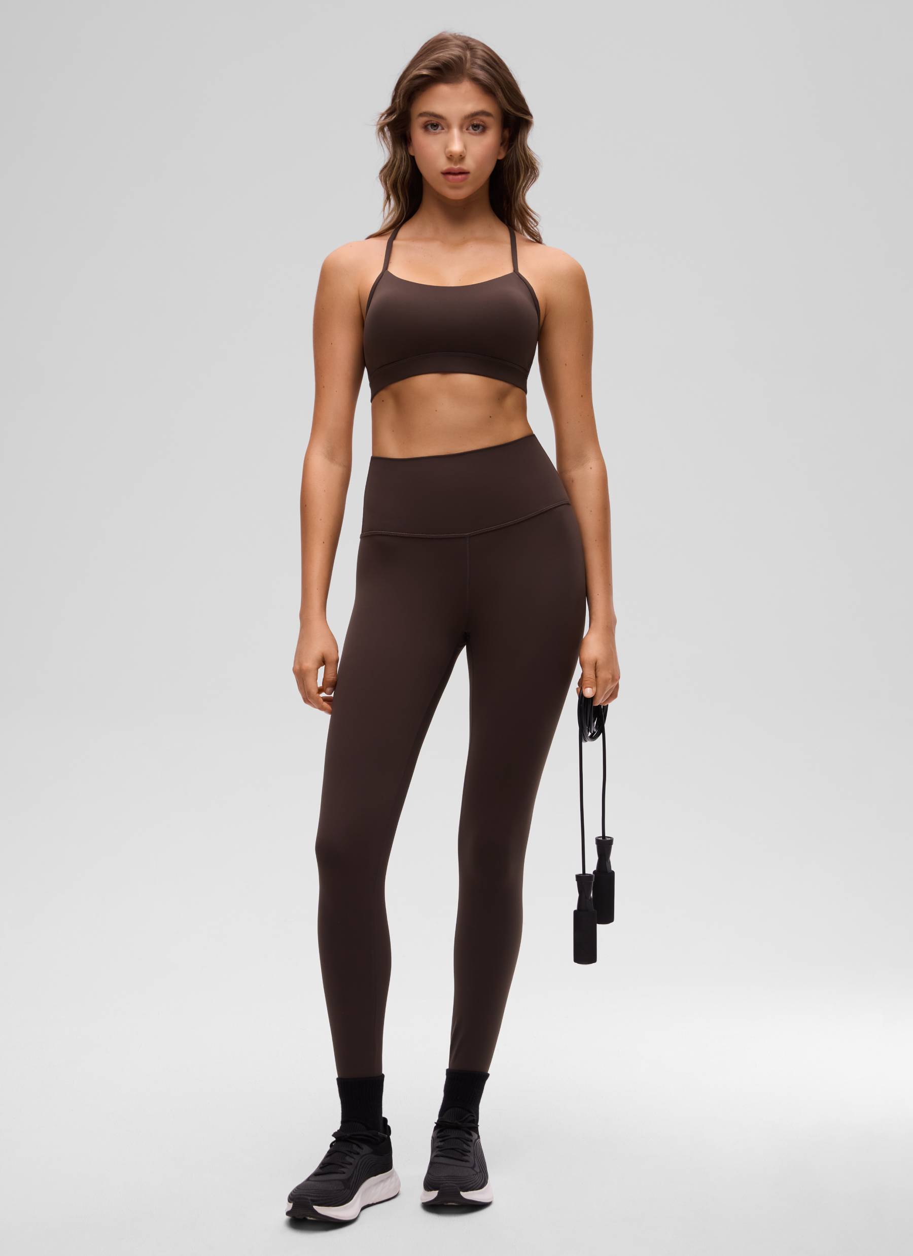 CRZ YOGA Women's Yoga Light Support Butterluxe Sports Bra Y back Hot Fudge Brown