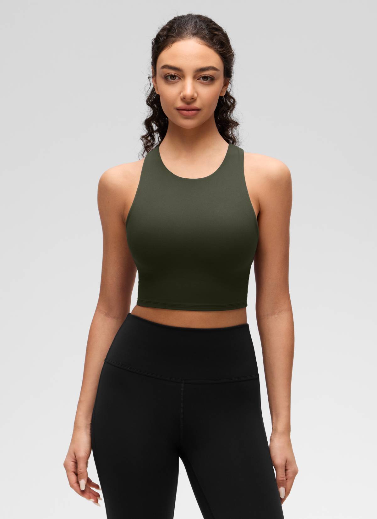 CRZ YOGA  Women's Yoga Low Support Butterluxe Tank High Neck Racerback Olive Green