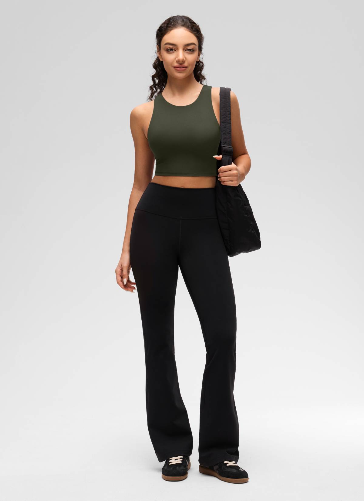 CRZ YOGA  Women's Yoga Low Support Butterluxe Tank High Neck Racerback Olive Green