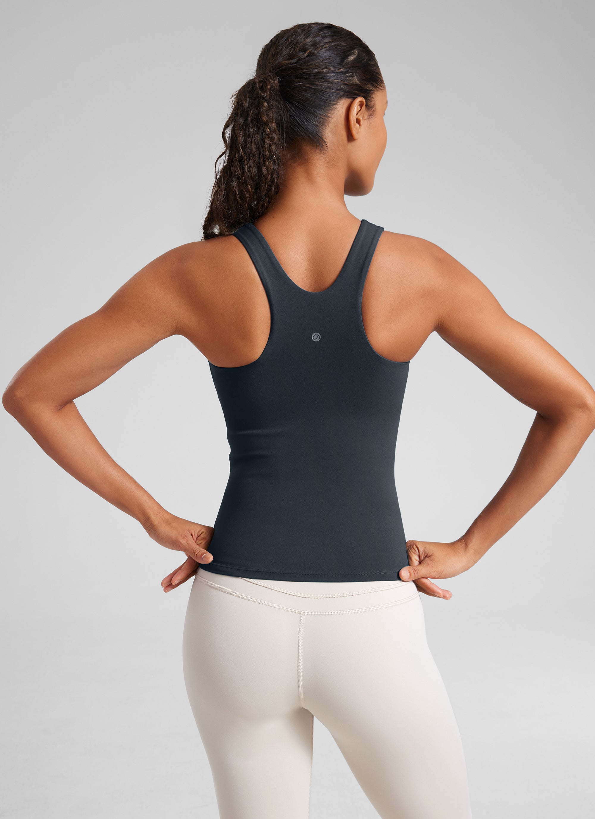 CRZ YOGA Women's Butterluxe Built-in Bra High Neck Racerback Tank True Navy