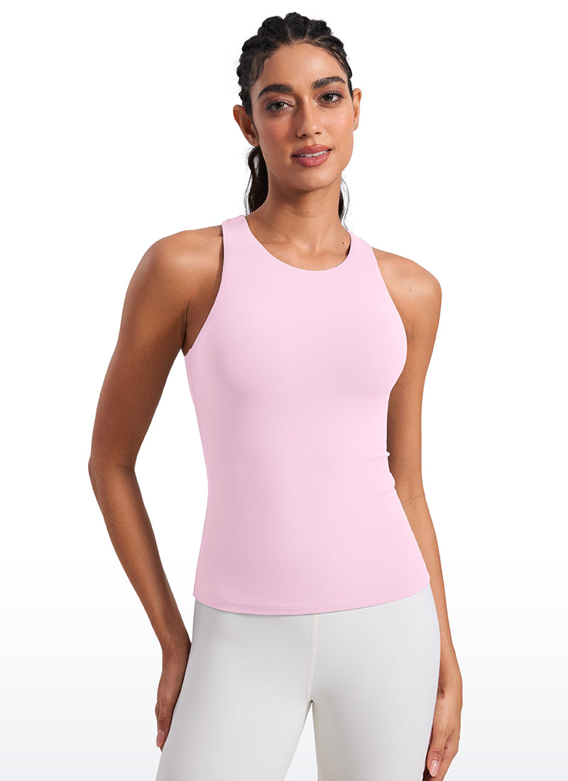 CRZ YOGA Women's Butterluxe Built-in Bra High Neck Racerback Tank Pink Peony