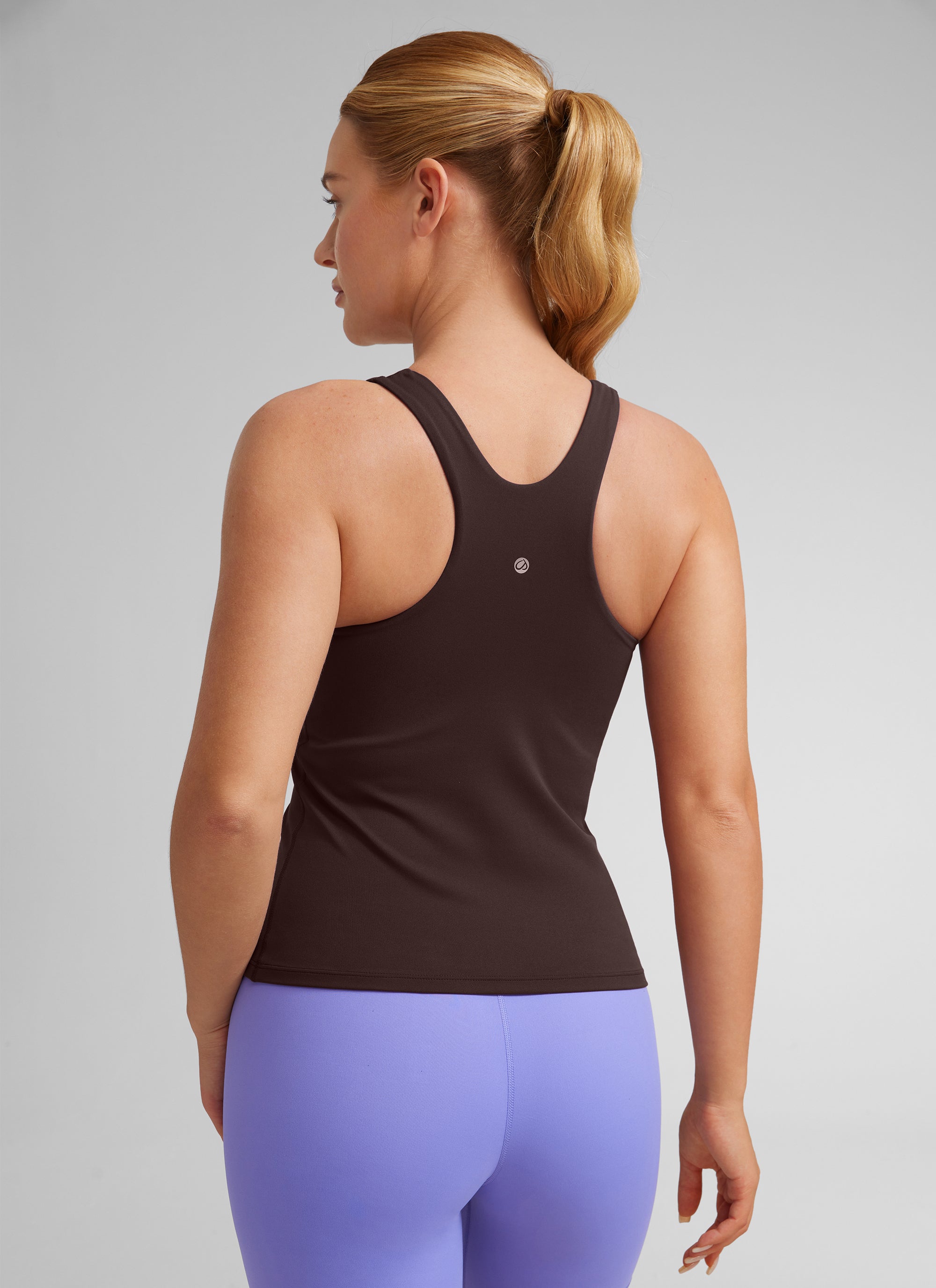CRZ YOGA Women's Butterluxe Built-in Bra High Neck Racerback Tank Hot Fudge Brown