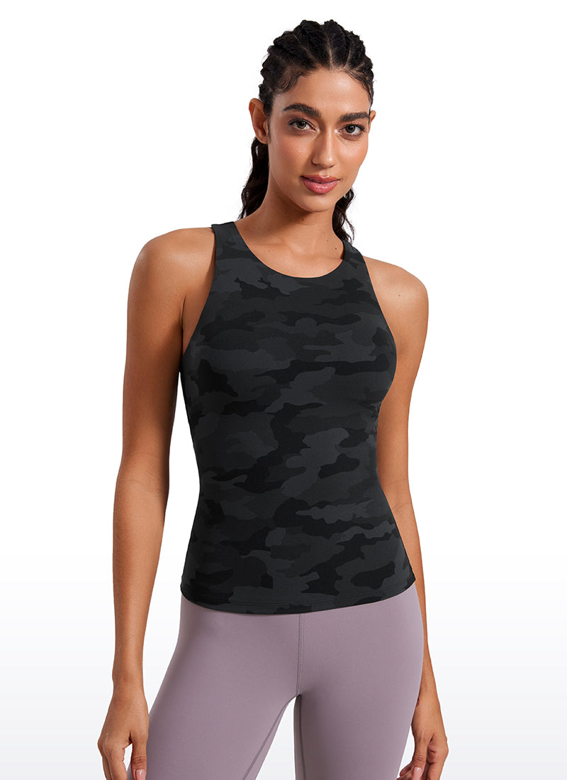 CRZ YOGA Women's Butterluxe Built-in Bra High Neck Racerback Tank Dark Grey Camouflage 2