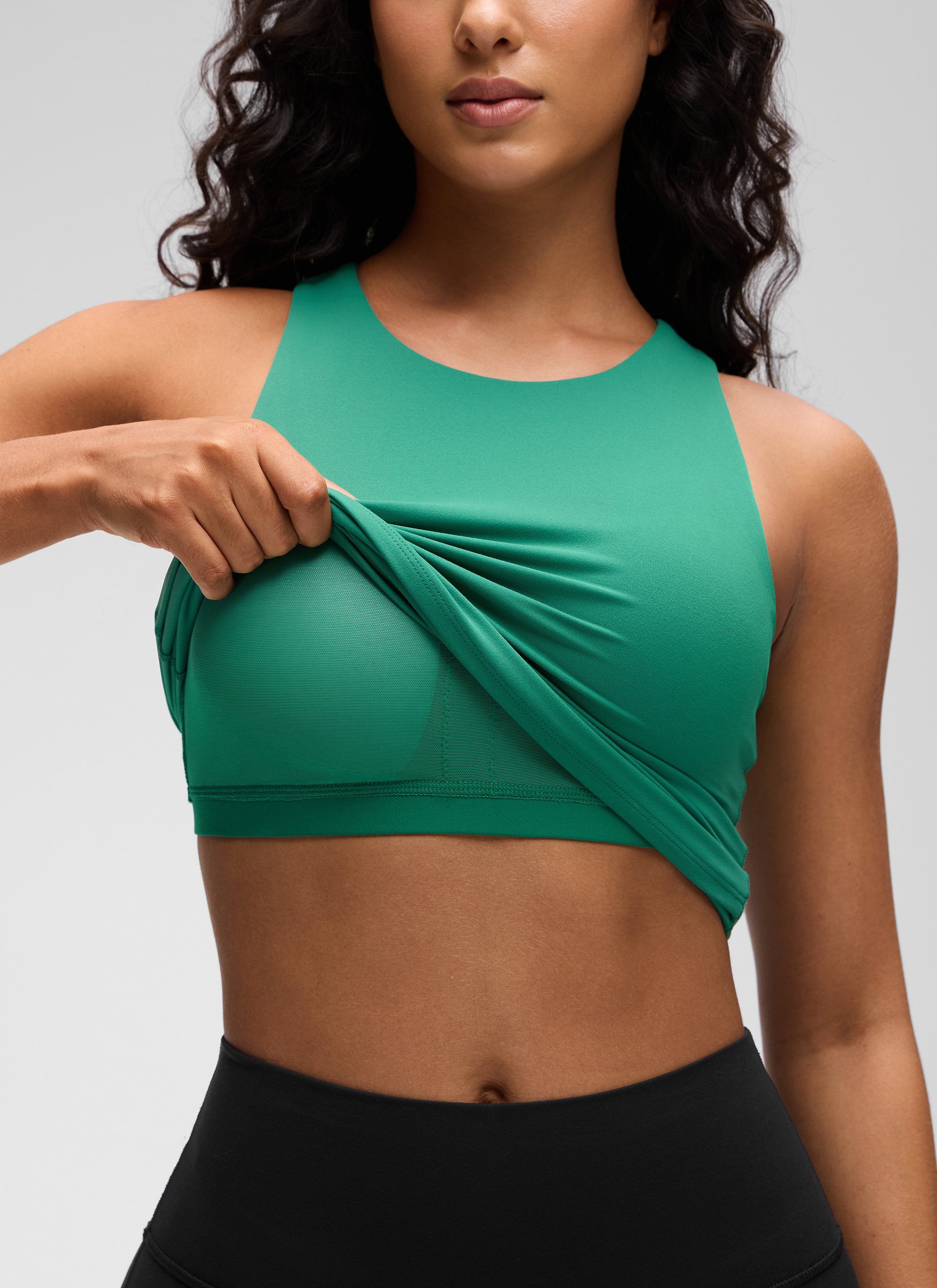 CRZ YOGA Women's Butterluxe Built-in Bra High Neck Racerback Tank Cascadia Green