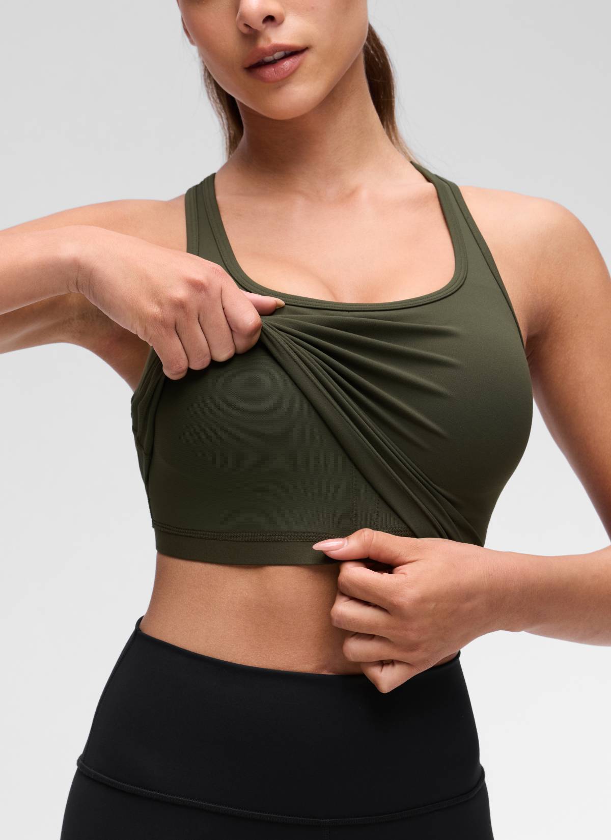 CRZ YOGA Women's Yoga Low support Butterluxe Scoop Neck Bra Y-Back Olive Green