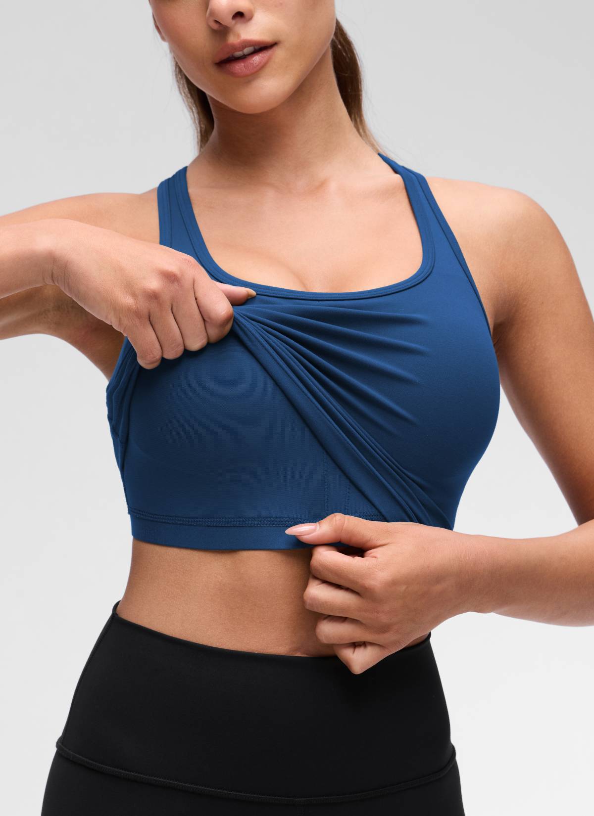 CRZ YOGA Women's Yoga Low support Butterluxe Scoop Neck Bra Y-Back French Navy