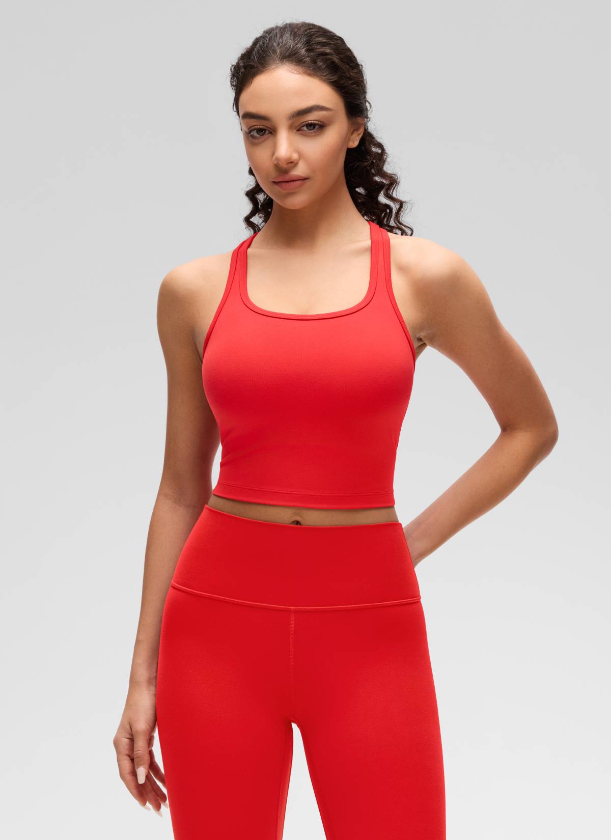 CRZ YOGA Women's Yoga Low support Butterluxe Scoop Neck Bra Y-Back Deep Red