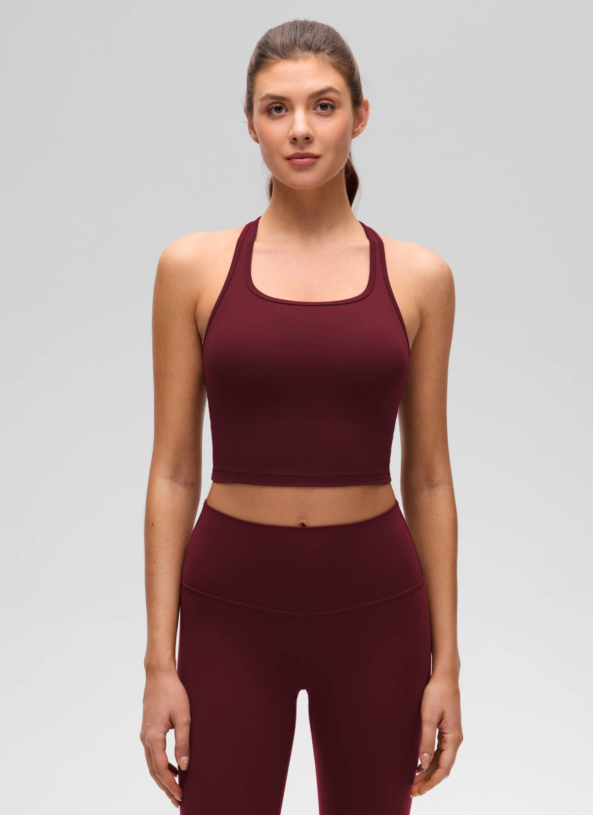CRZ YOGA Women's Yoga Low support Butterluxe Scoop Neck Bra Y-Back Red Merlot