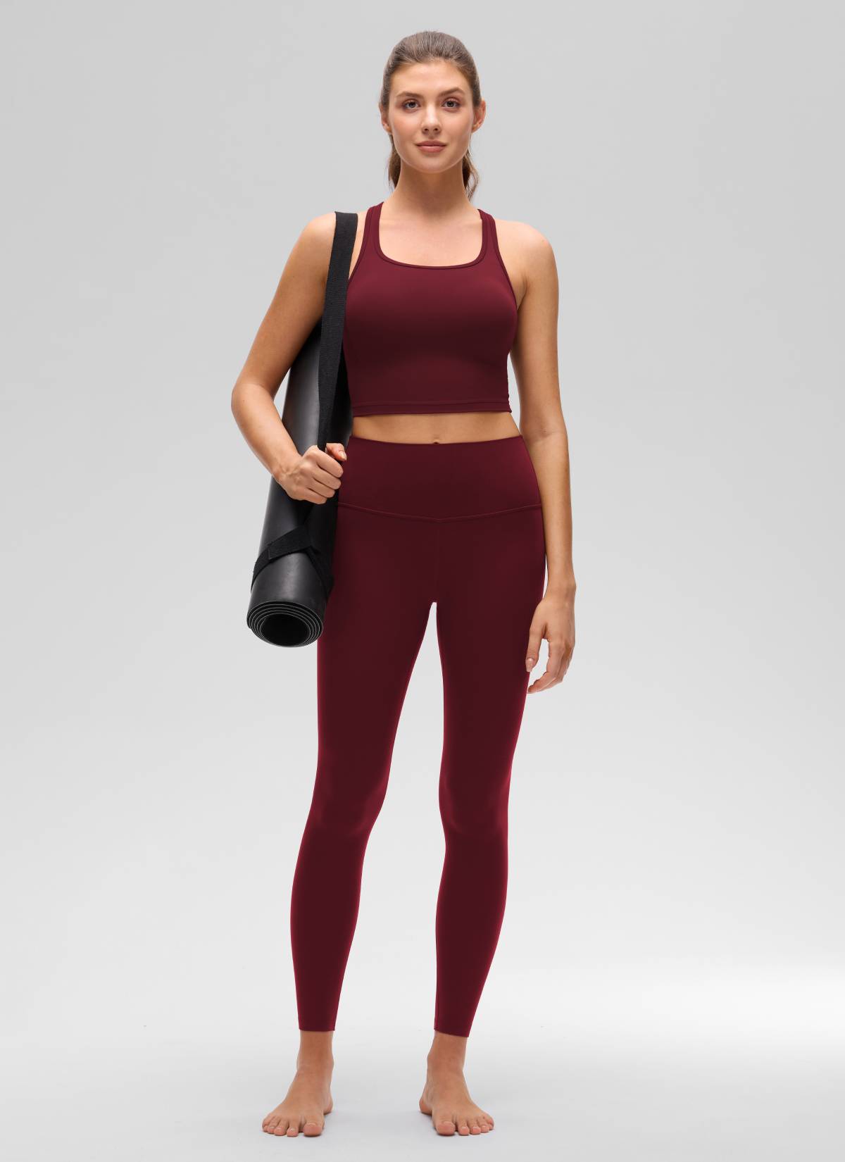 CRZ YOGA Women's Yoga Low support Butterluxe Scoop Neck Bra Y-Back Red Merlot