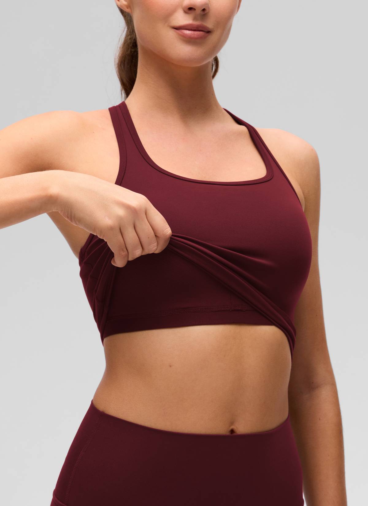 CRZ YOGA Women's Yoga Low support Butterluxe Scoop Neck Bra Y-Back Red Merlot