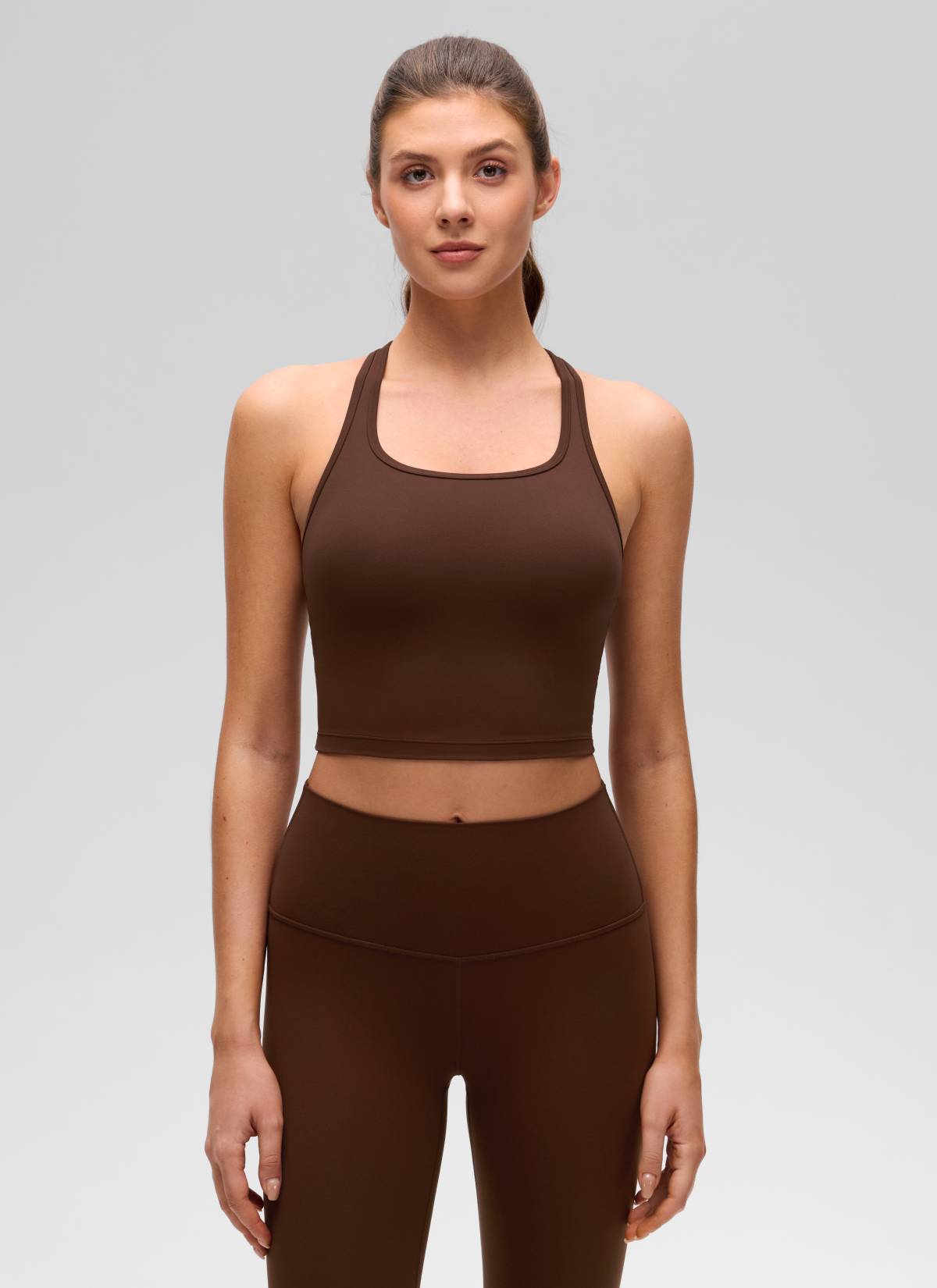 CRZ YOGA Women's Yoga Low support Butterluxe Scoop Neck Bra Y-Back Lava Brown