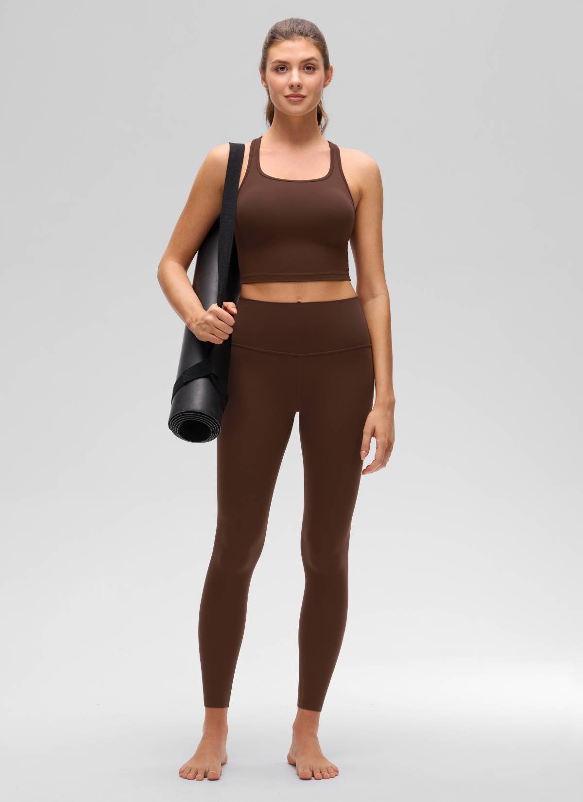 CRZ YOGA Women's Yoga Low support Butterluxe Scoop Neck Bra Y-Back Lava Brown