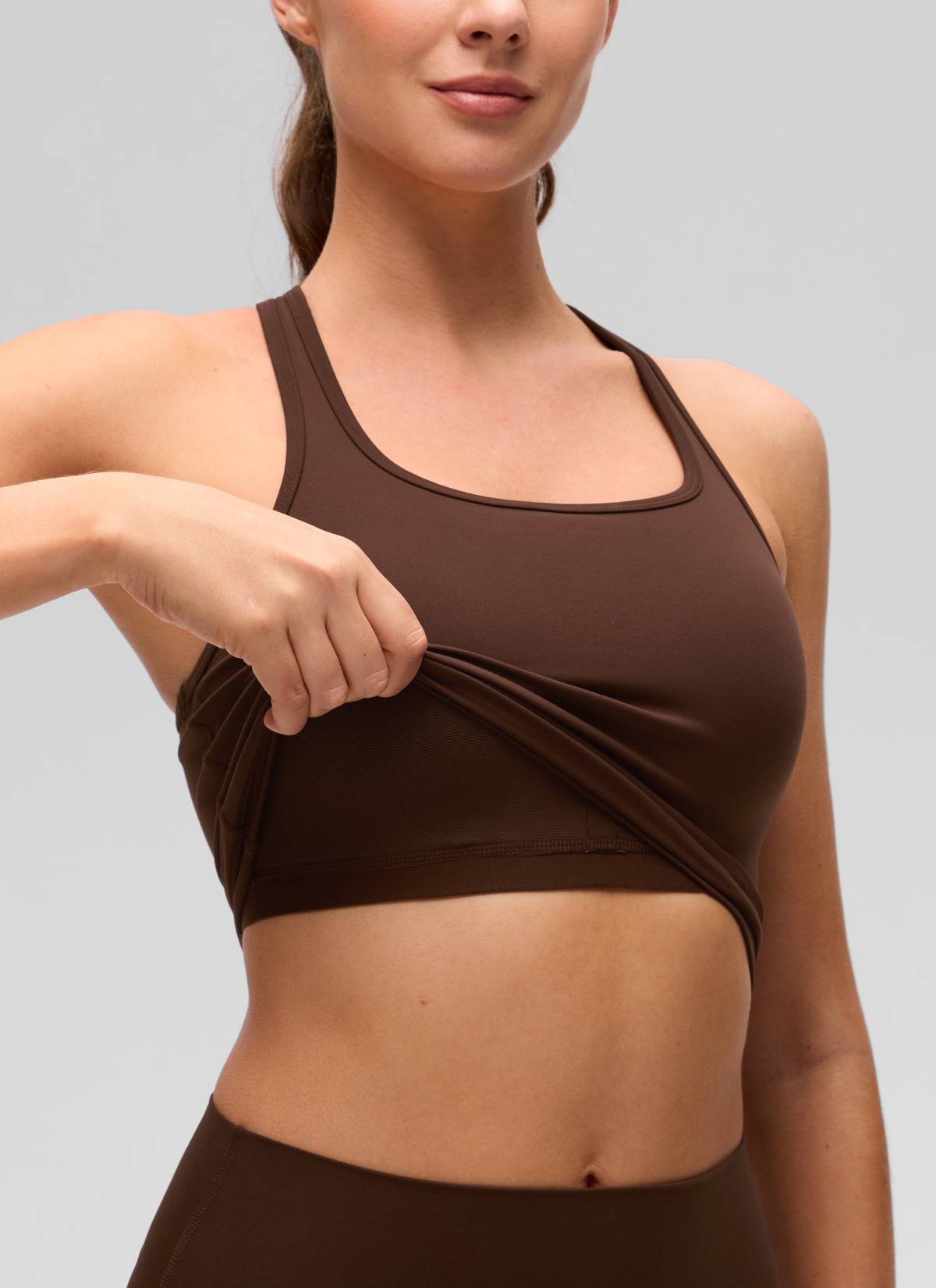 CRZ YOGA Women's Yoga Low support Butterluxe Scoop Neck Bra Y-Back Lava Brown