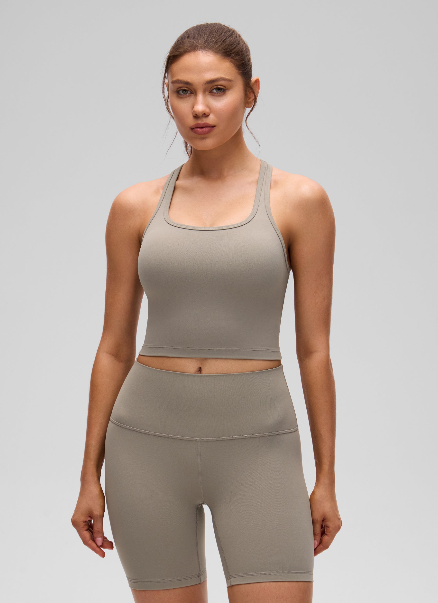 CRZ YOGA Women's Yoga Low support Butterluxe Scoop Neck Bra Y-Back Warm Ash Grey