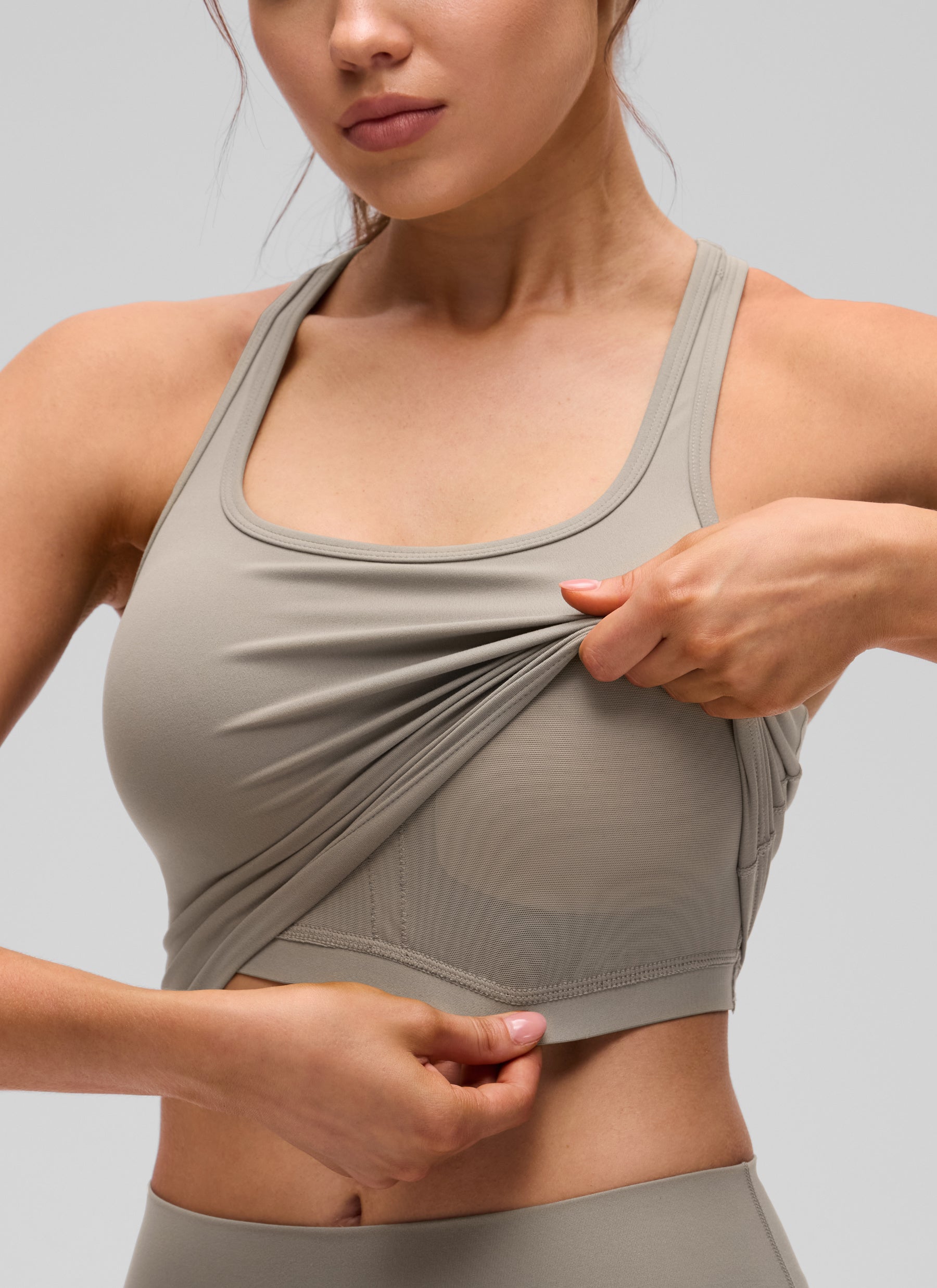 CRZ YOGA Women's Yoga Low support Butterluxe Scoop Neck Bra Y-Back Warm Ash Grey
