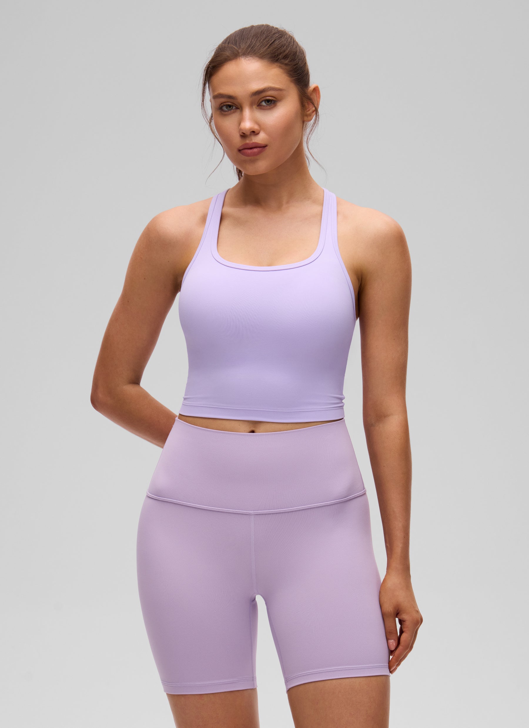 CRZ YOGA Women's Yoga Low support Butterluxe Scoop Neck Bra Y-Back Lavender Frost