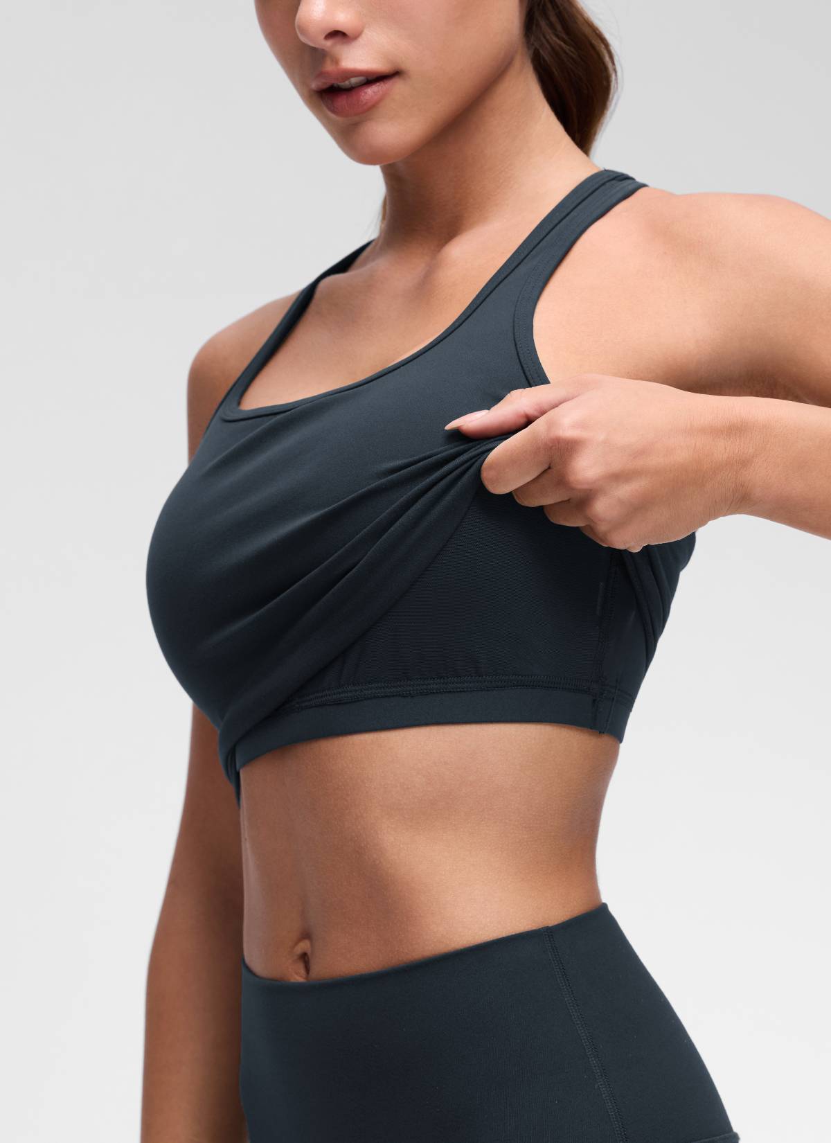 CRZ YOGA Women's Yoga Low support Butterluxe Scoop Neck Bra Y-Back True Navy