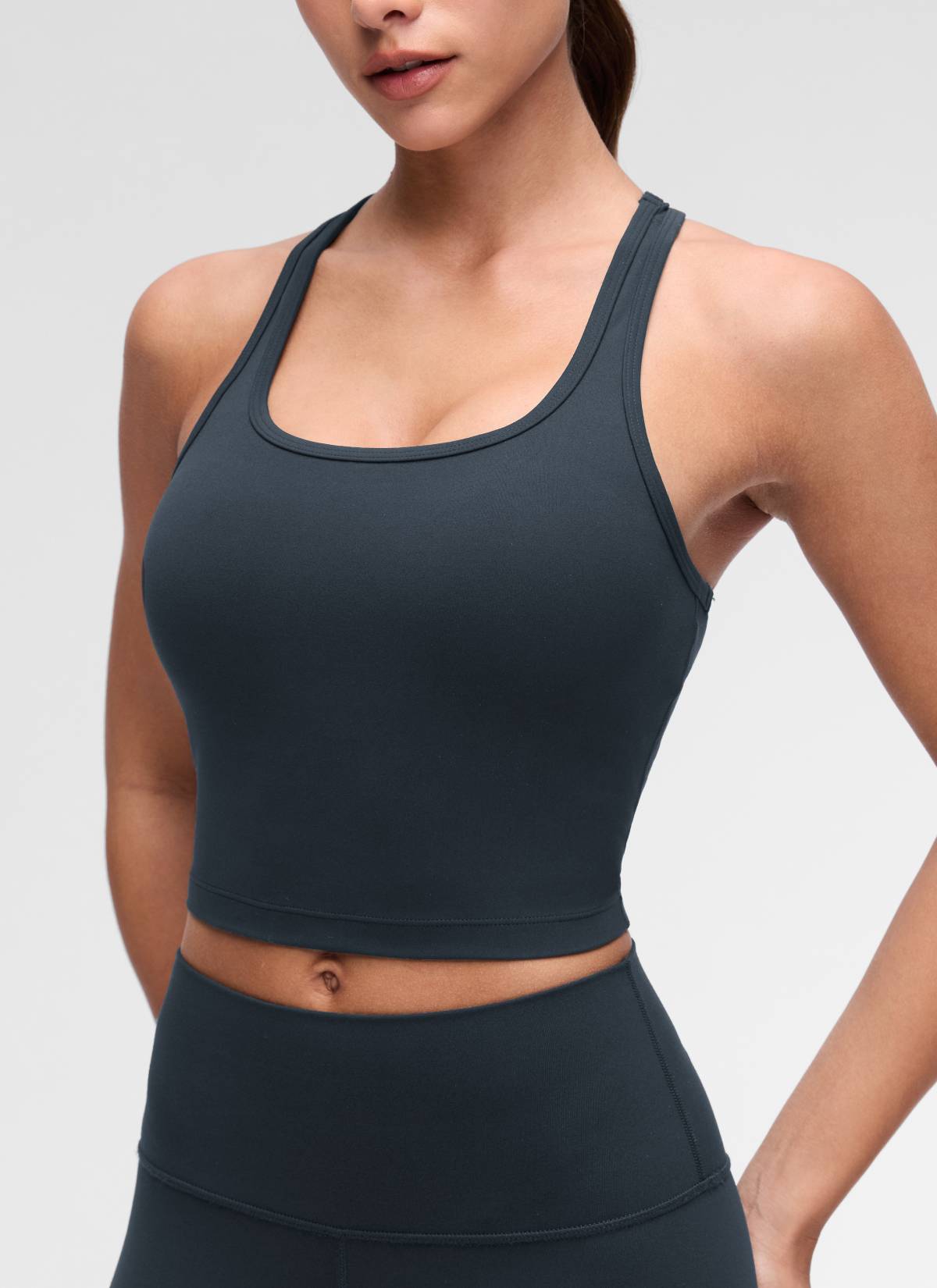 CRZ YOGA Women's Yoga Low support Butterluxe Scoop Neck Bra Y-Back True Navy