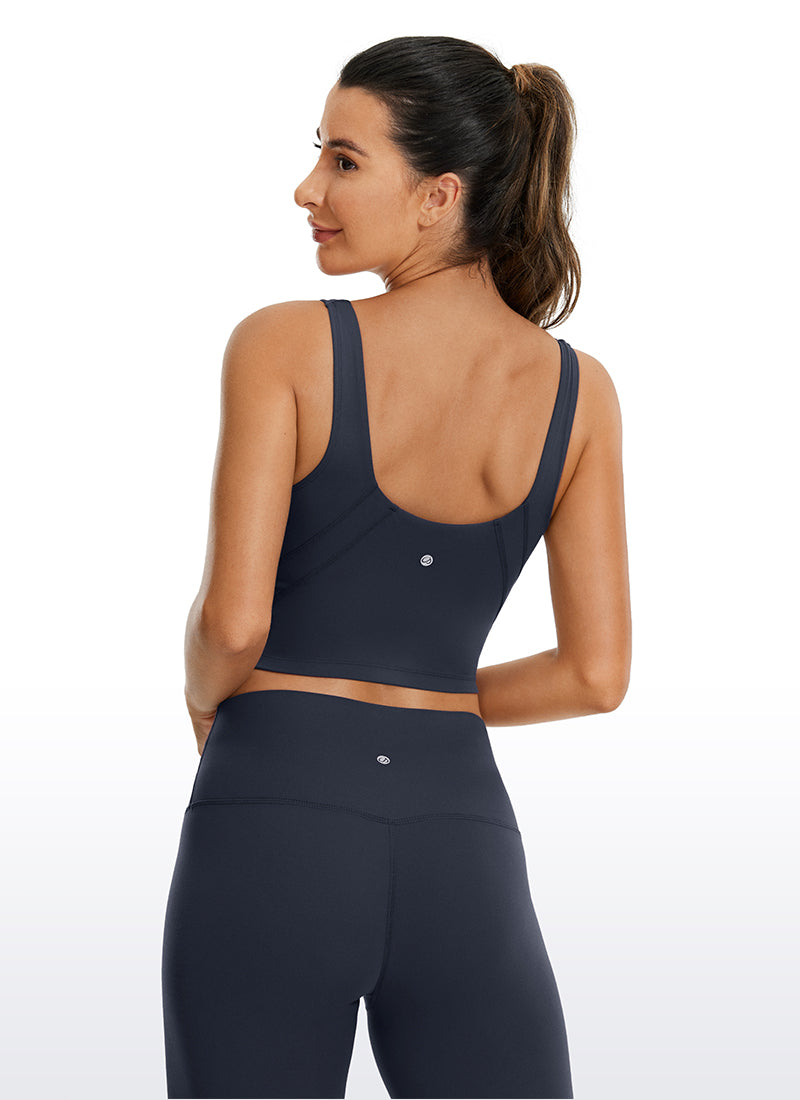 CRZ YOGA – חזיית יוגה לנשים עם תמיכה נמוכה, דגם Butterluxe , גב בצורת U, בצבע כחול-דמדומים