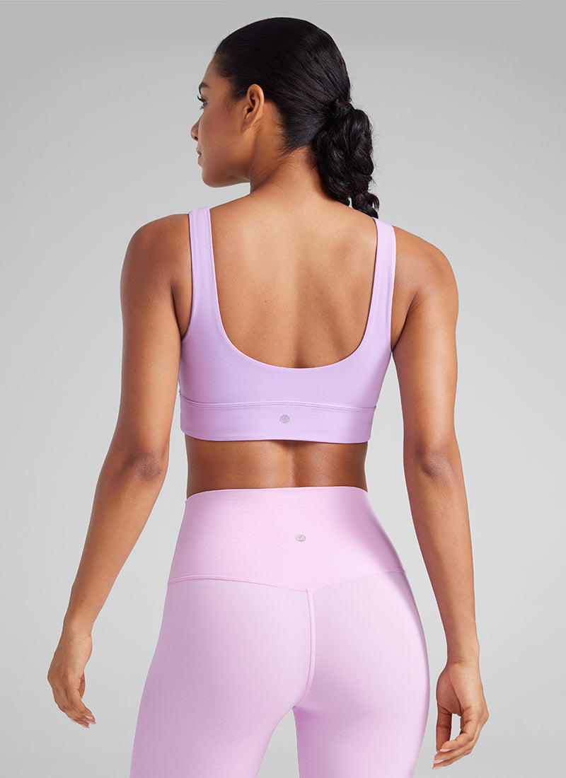 CRZ YOGA – חזיית Butterluxe לנשים ליוגה עם תמיכה נמוכה, Butterluxe , גב U, גזרה ארוכה, צבע סגול אלפיני