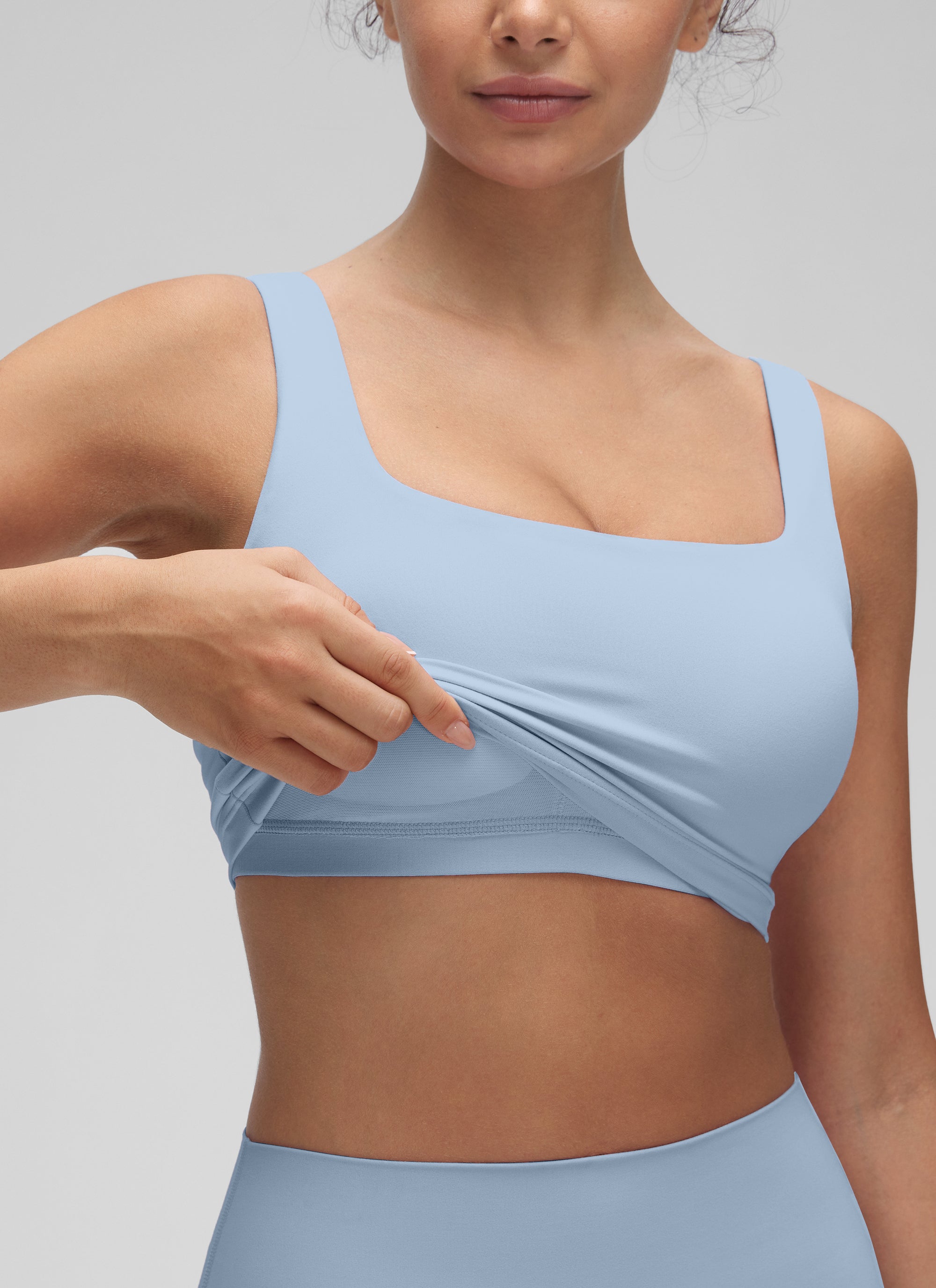 CRZ YOGA Women's Yoga Low Impact Butterluxe Longline Bra Square Neck Cambric Blue