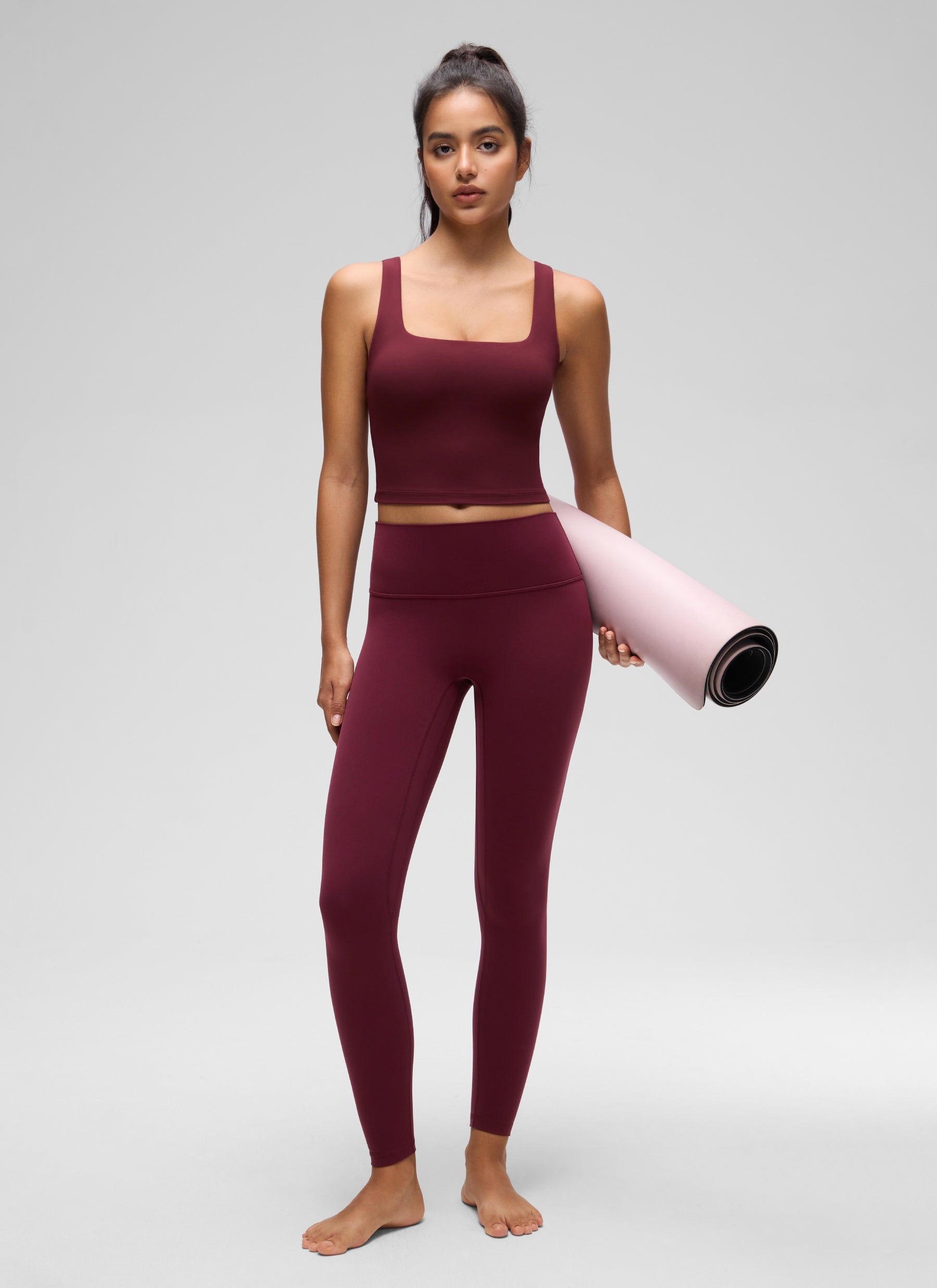 CRZ YOGA Women's Yoga Low Impact Butterluxe Longline Bra Square Neck Red Merlot