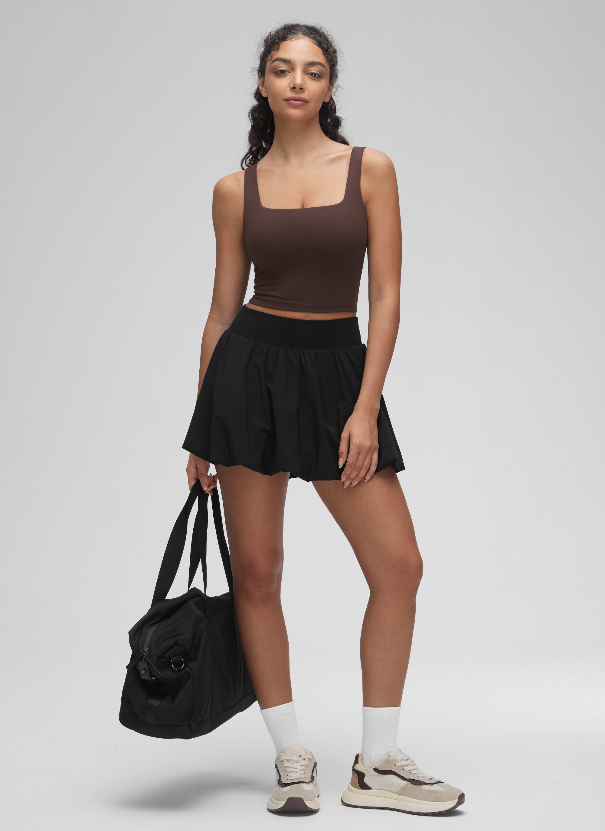 CRZ YOGA Women's Yoga Low Impact Butterluxe Longline Bra Square Neck Hot Fudge Brown