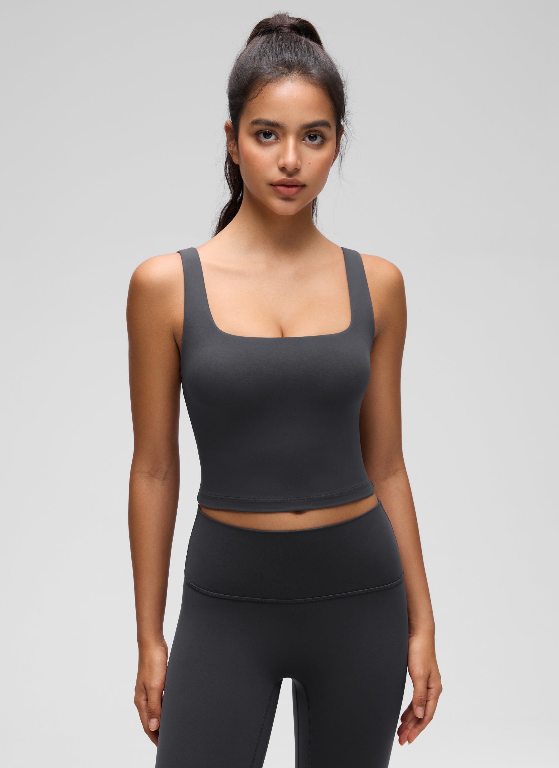 CRZ YOGA Women's Yoga Low Impact Butterluxe Longline Bra Square Neck Mysterious Grey