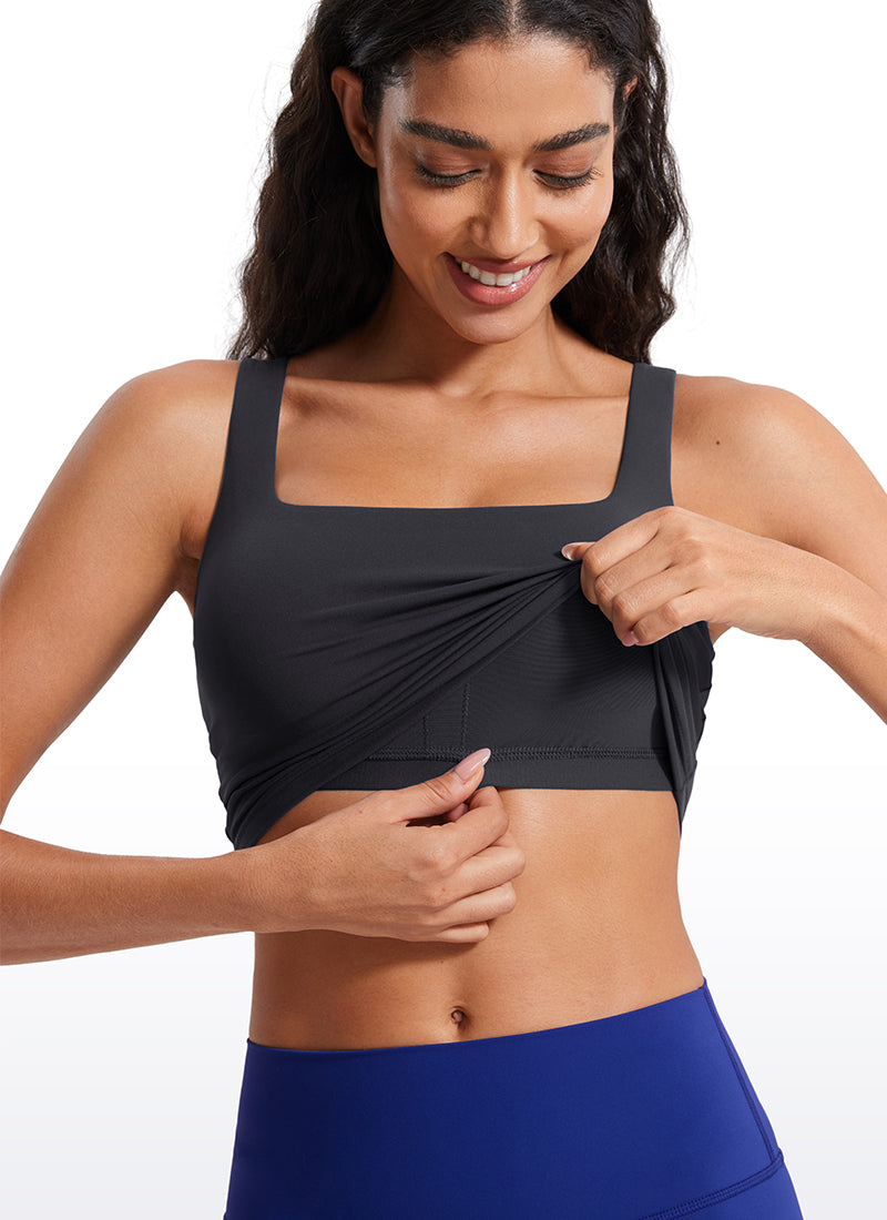 CRZ YOGA Women's Yoga Low Impact Butterluxe Longline Bra Square Neck Mysterious Grey