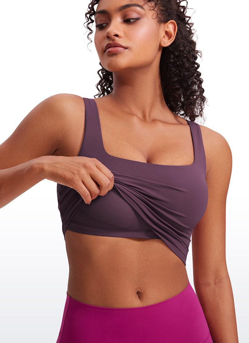 CRZ YOGA – חזיית יוגה לנשים, בעלת השפעה נמוכה, Butterluxe , עם צווארון מרובע, בצבע סגול-ענבים-קוצים