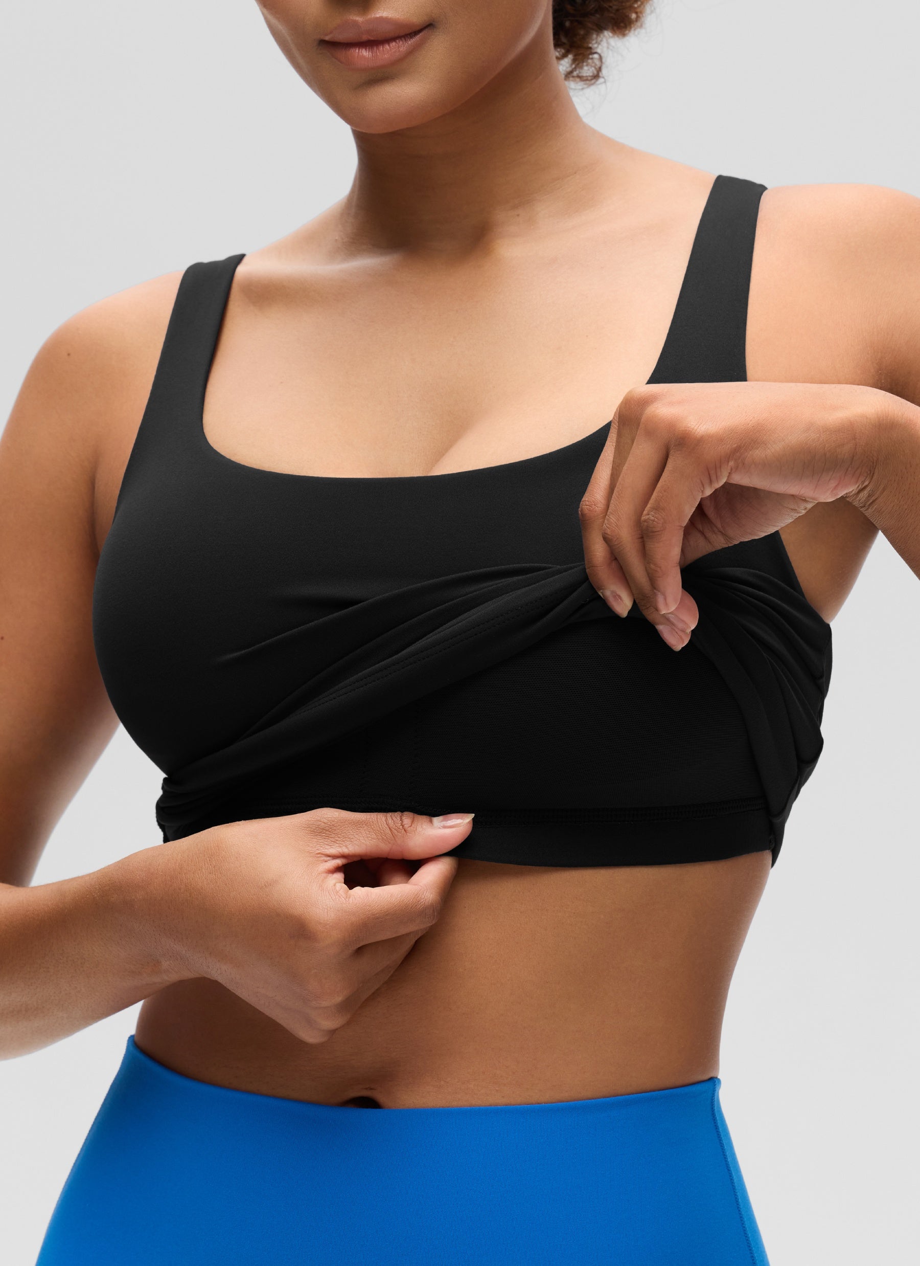 CRZ YOGA Women's SlimFit Tops Butterluxe Built-in Bra U Neck Tanks Black
