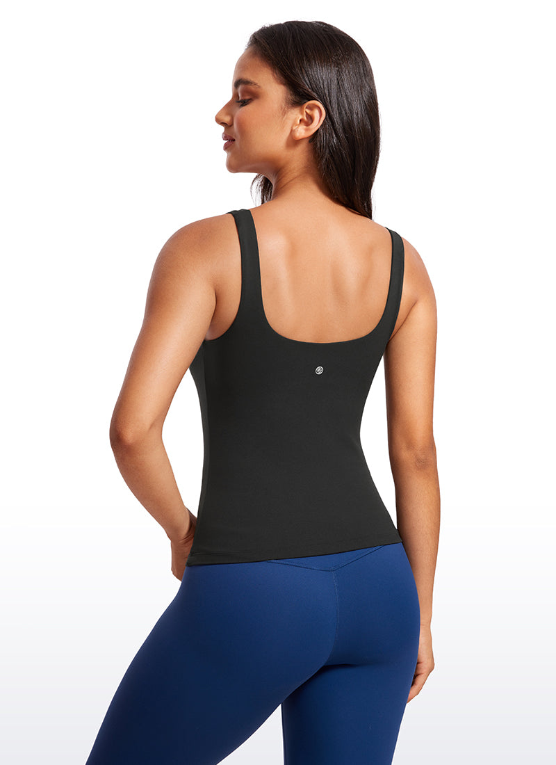 CRZ YOGA Women's SlimFit Tops Butterluxe Built-in Bra U Neck Tanks Black
