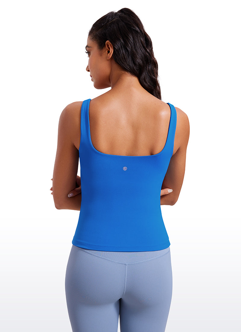 CRZ YOGA Women's SlimFit Tops Butterluxe Built-in Bra U Neck Tanks Sparkle Blue