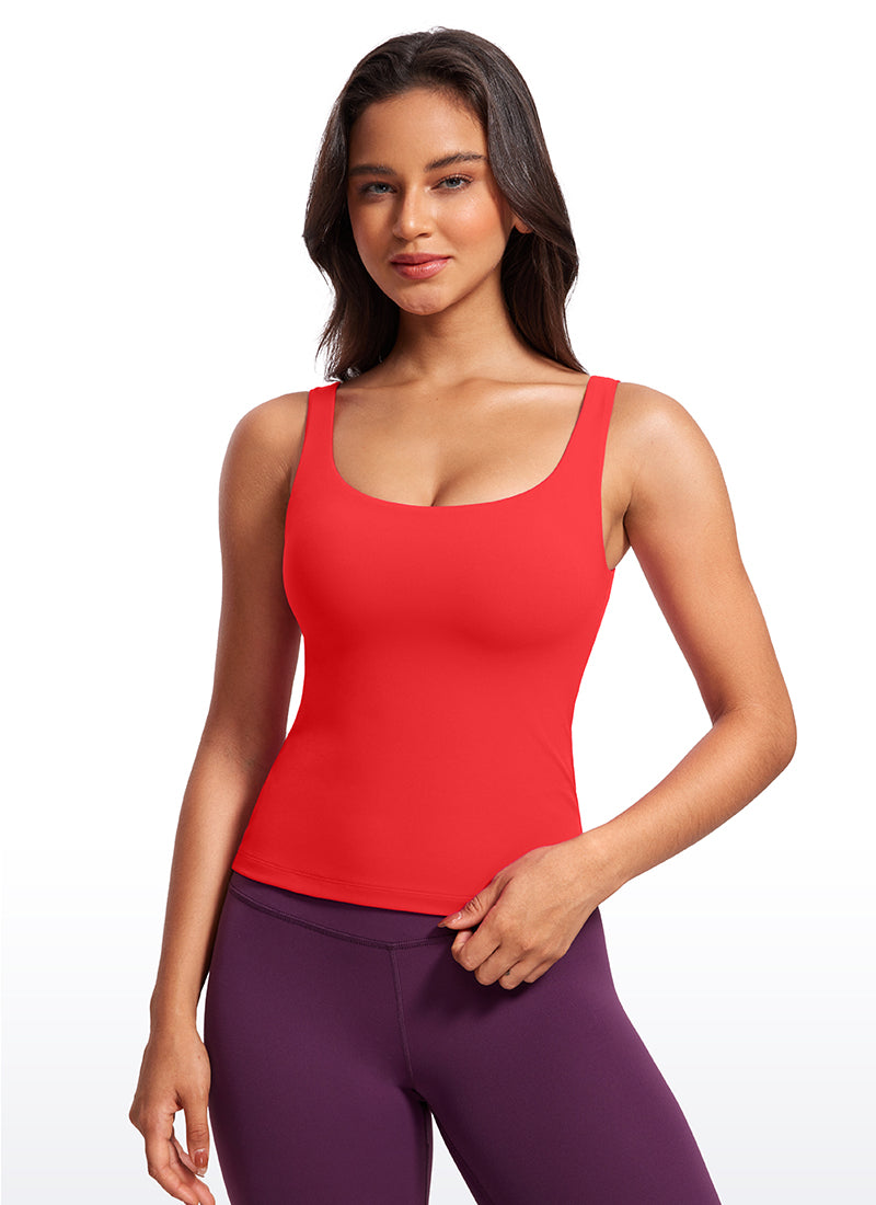 CRZ YOGA Women's SlimFit Tops Butterluxe Built-in Bra U Neck Tanks Deep Red
