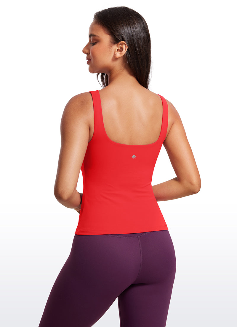 CRZ YOGA Women's SlimFit Tops Butterluxe Built-in Bra U Neck Tanks Deep Red