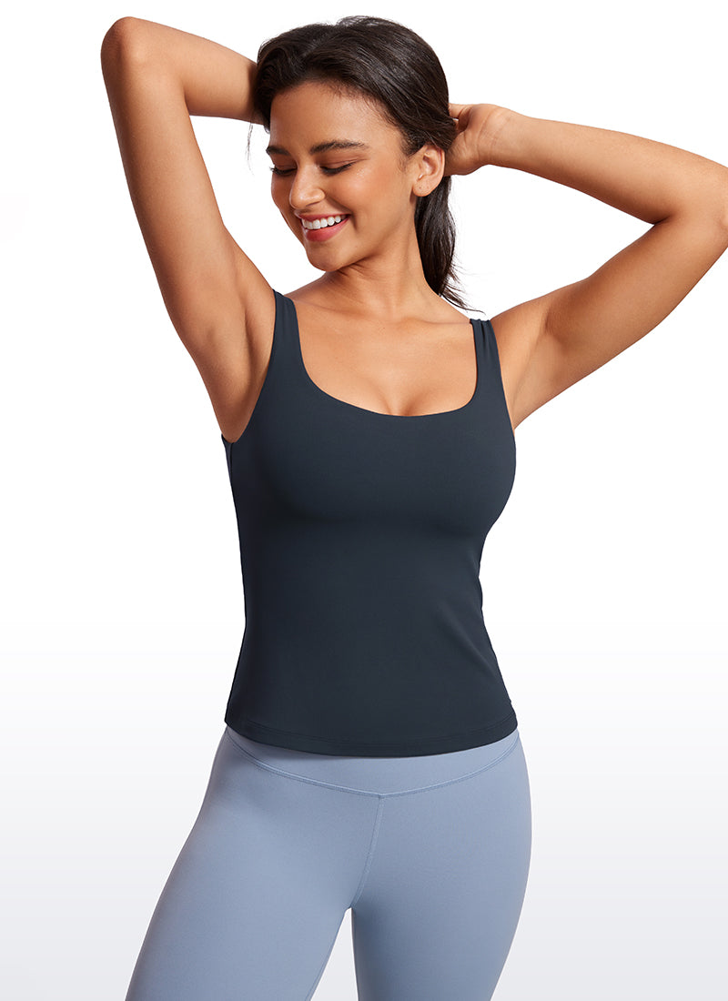 CRZ YOGA Women's SlimFit Tops Butterluxe Built-in Bra U Neck Tanks True Navy
