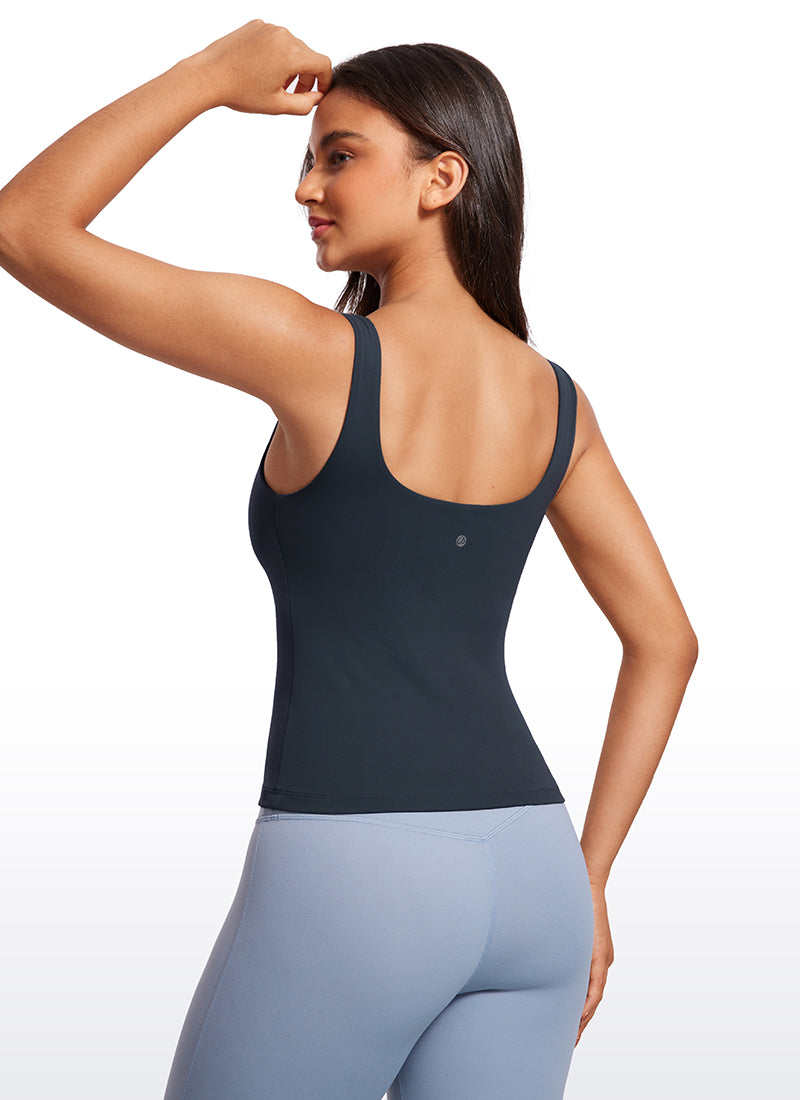CRZ YOGA Women's SlimFit Tops Butterluxe Built-in Bra U Neck Tanks True Navy