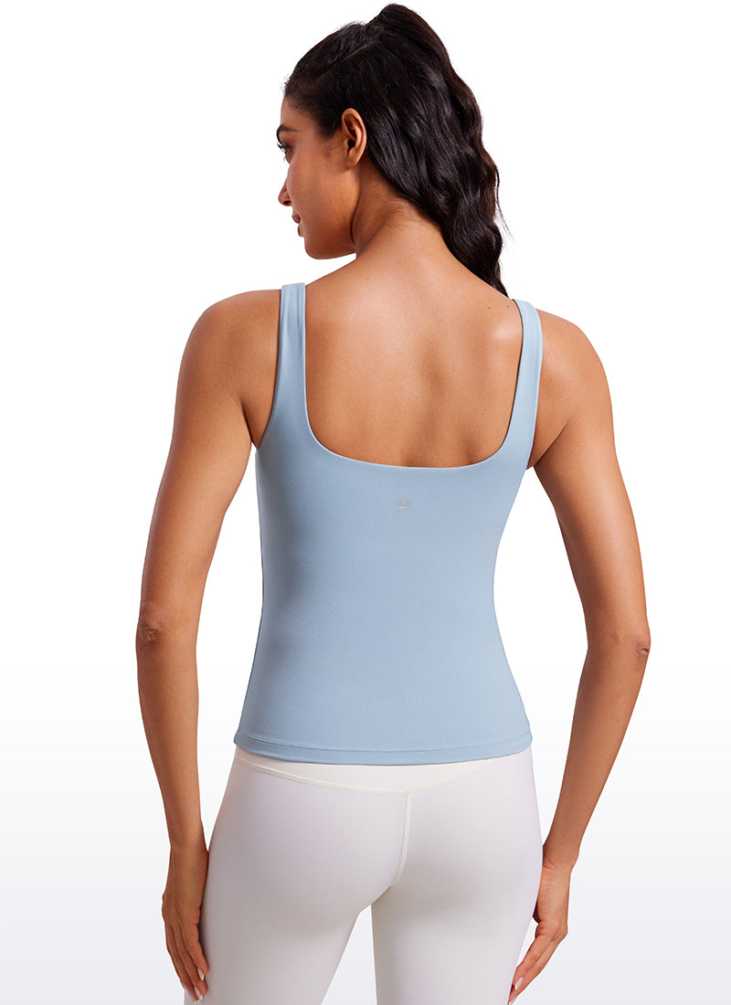 CRZ YOGA Women's SlimFit Tops Butterluxe Built-in Bra U Neck Tanks Cambric Blue