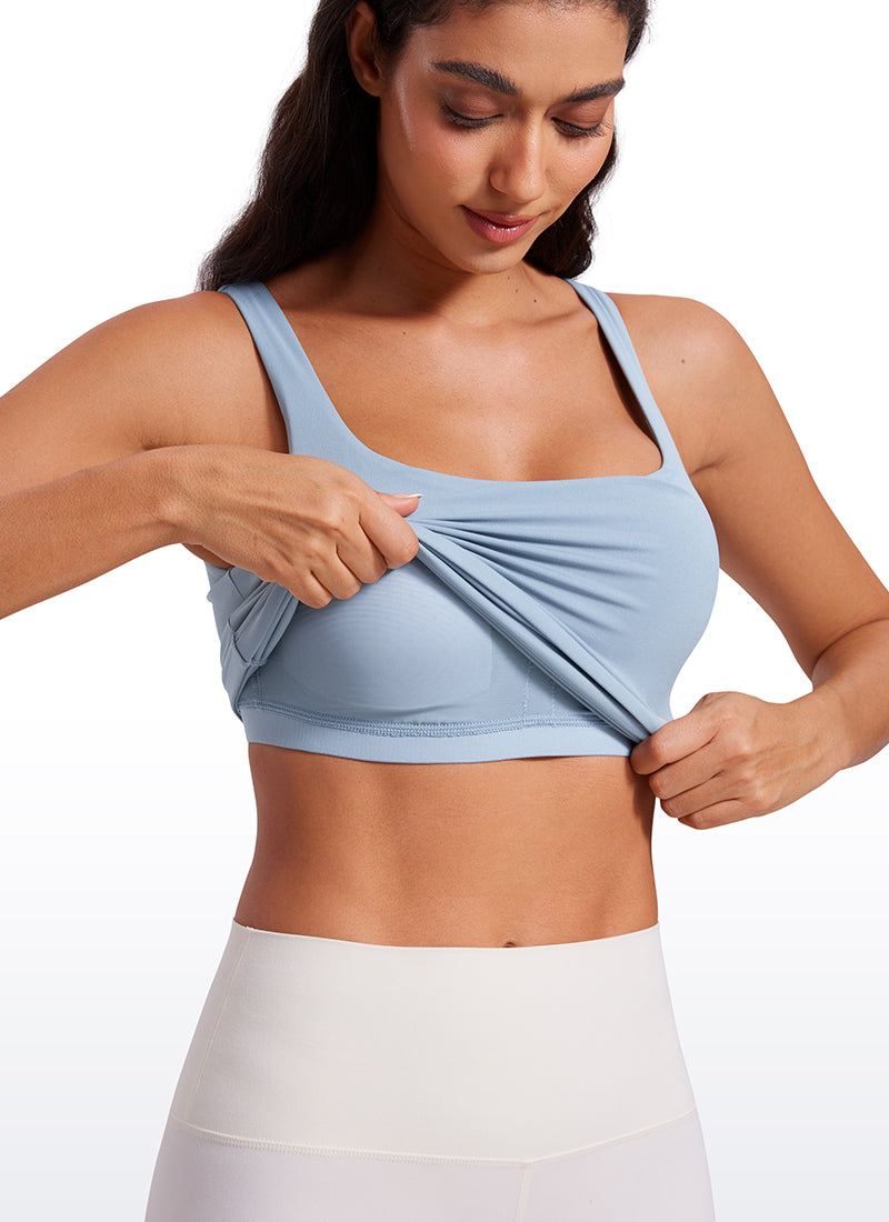 CRZ YOGA Women's SlimFit Tops Butterluxe Built-in Bra U Neck Tanks Cambric Blue
