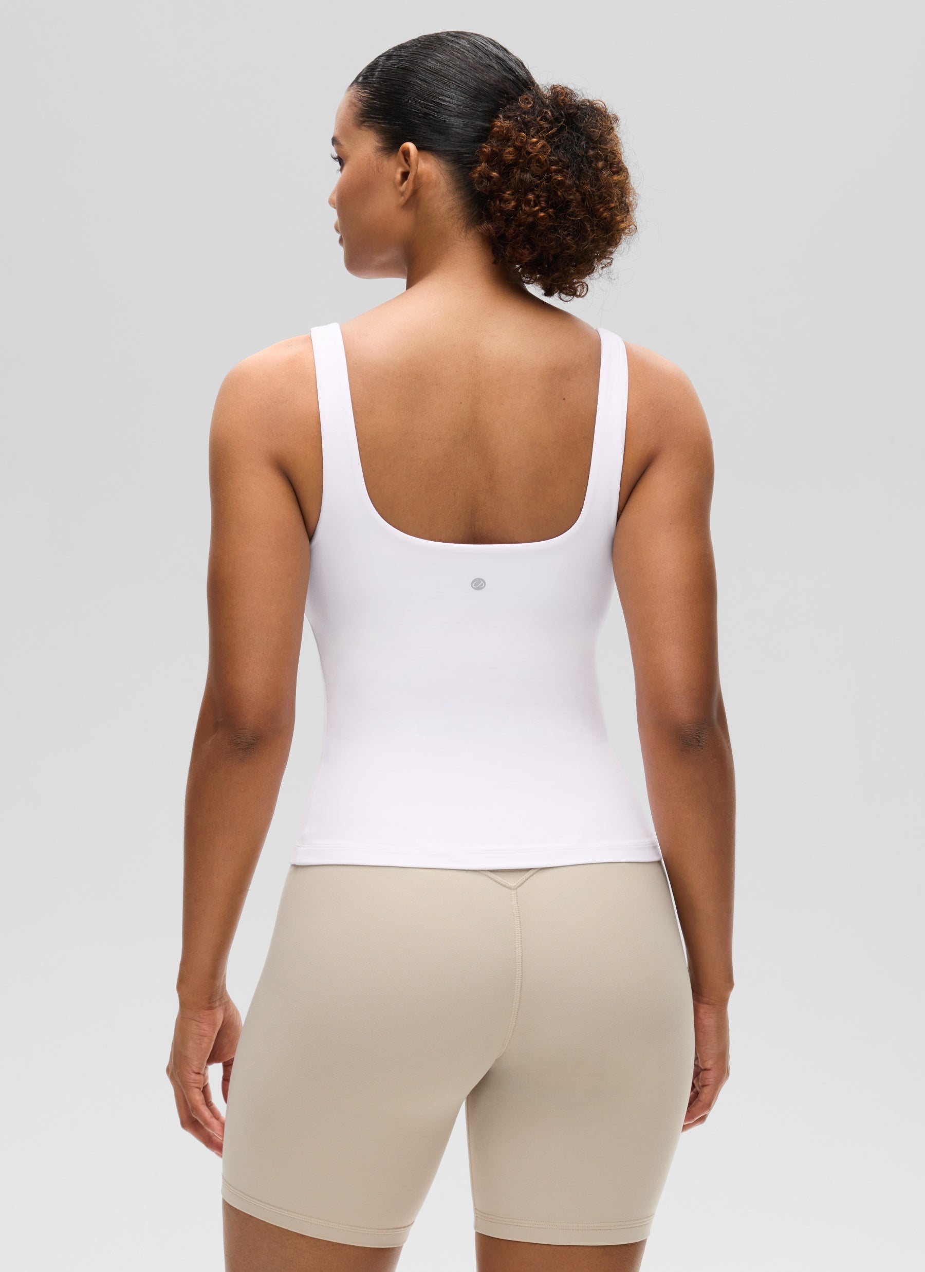 CRZ YOGA Women's SlimFit Tops Butterluxe Built-in Bra U Neck Tanks White