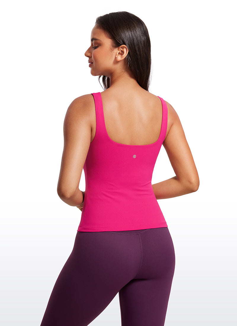 CRZ YOGA Women's SlimFit Tops Butterluxe Built-in Bra U Neck Tanks Granita Pink