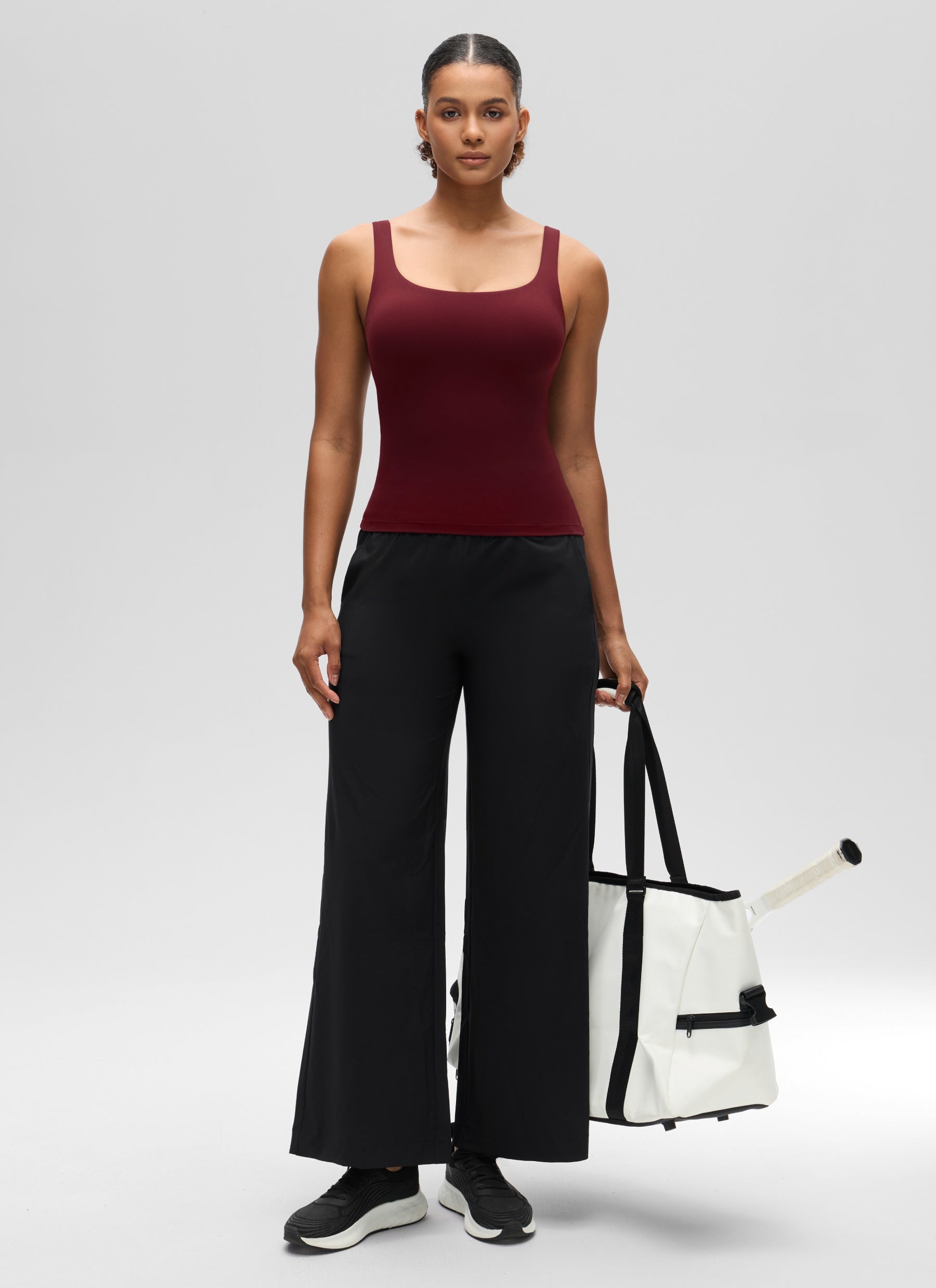 CRZ YOGA Women's SlimFit Tops Butterluxe Built-in Bra U Neck Tanks Red Merlot