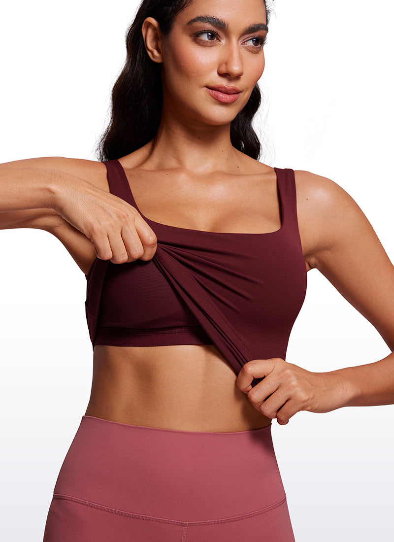 CRZ YOGA Women's SlimFit Tops Butterluxe Built-in Bra U Neck Tanks Red Merlot