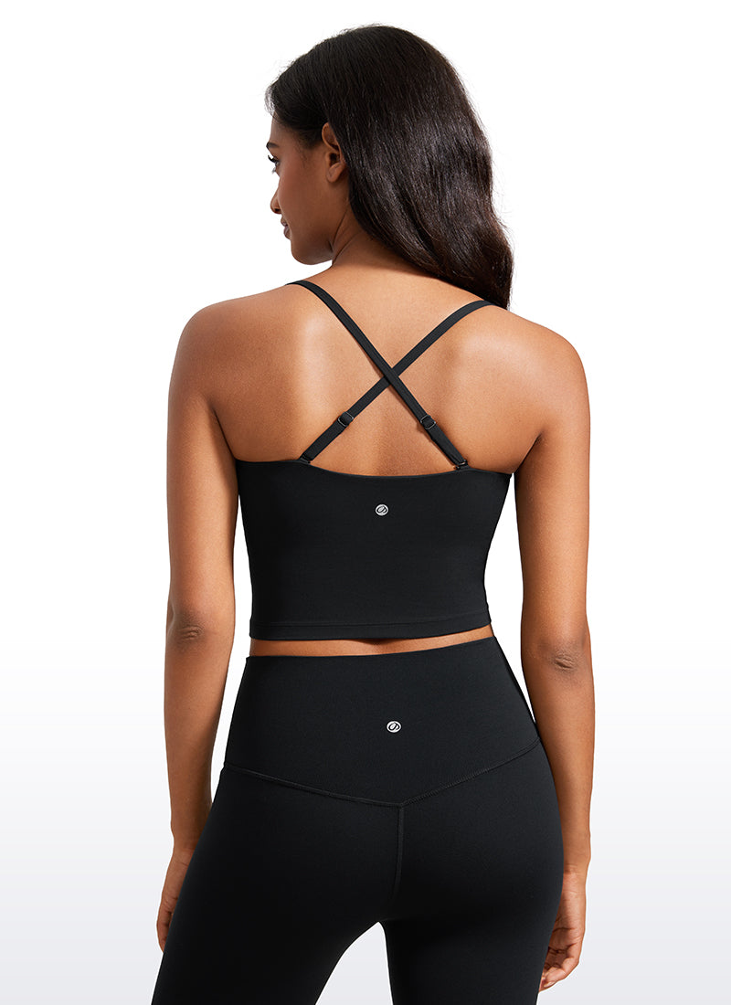 CRZ YOGA Womens Butterluxe Longline Adjustable Thin Strap Sports Bra Black