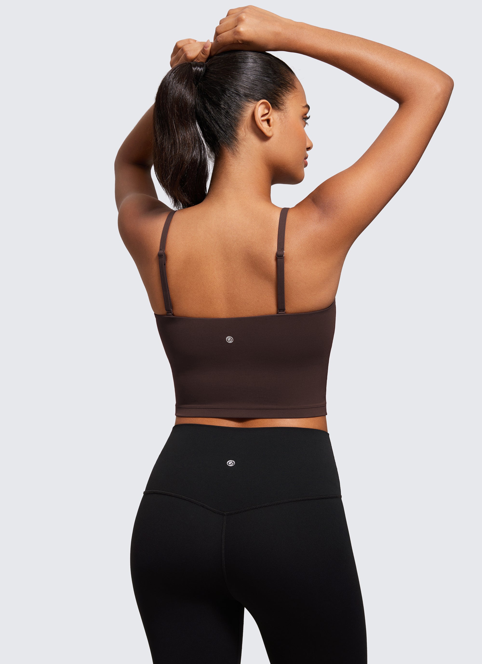 CRZ YOGA Womens Butterluxe Longline Adjustable Thin Strap Sports Bra Hot Fudge Brown