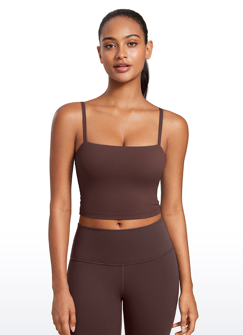 CRZ YOGA Womens Butterluxe Longline Adjustable Thin Strap Sports Bra Taupe