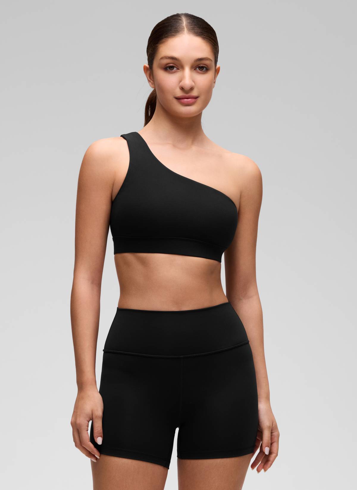 CRZ YOGA Butterluxe Womens One Shoulder Sports Bra Asymmetrical Padded Black