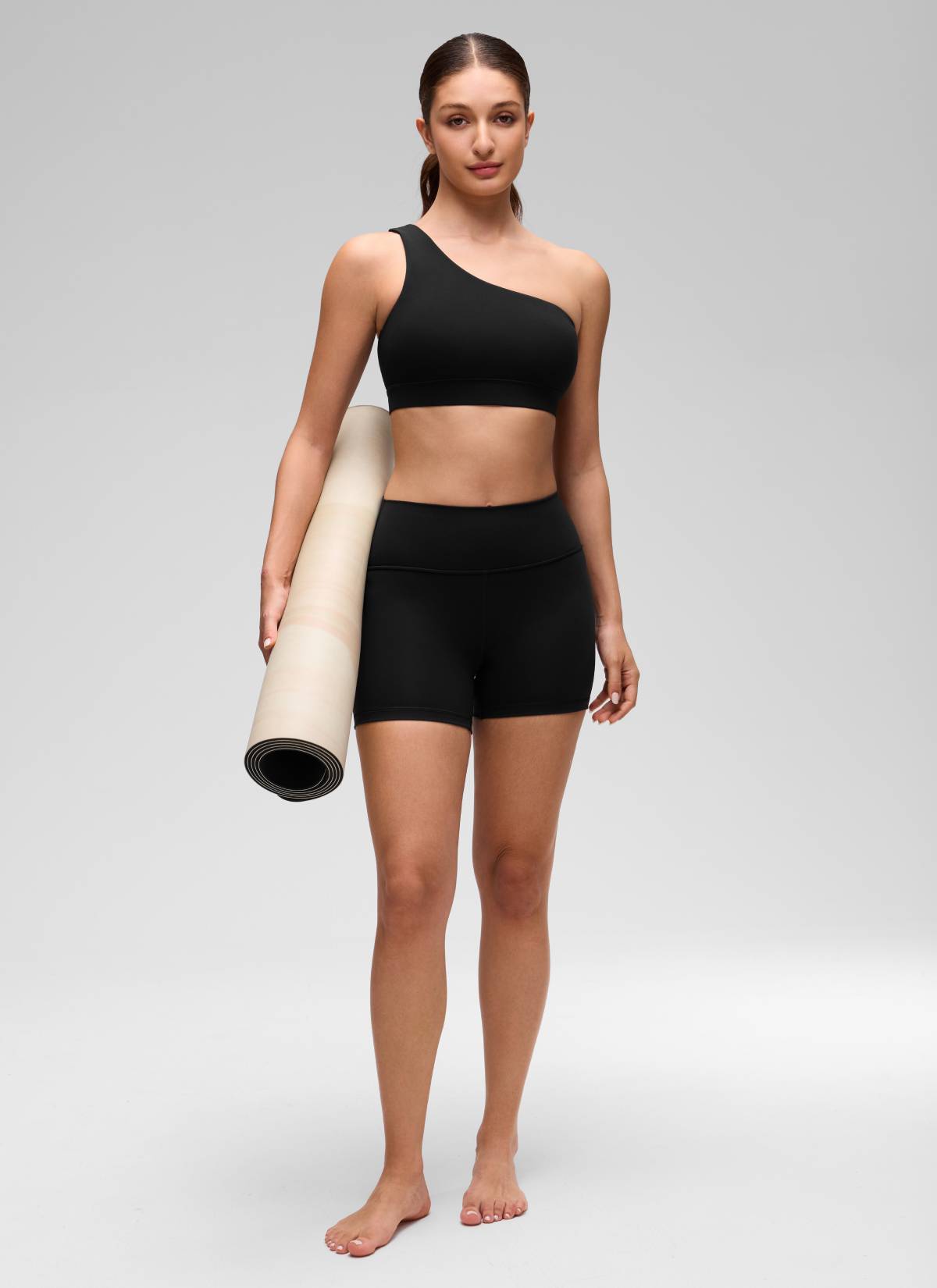 CRZ YOGA Butterluxe Womens One Shoulder Sports Bra Asymmetrical Padded Black